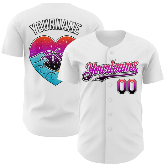 Custom White Gradient-Black Valentine's Day Love Heart Authentic Baseball Jersey - Main View