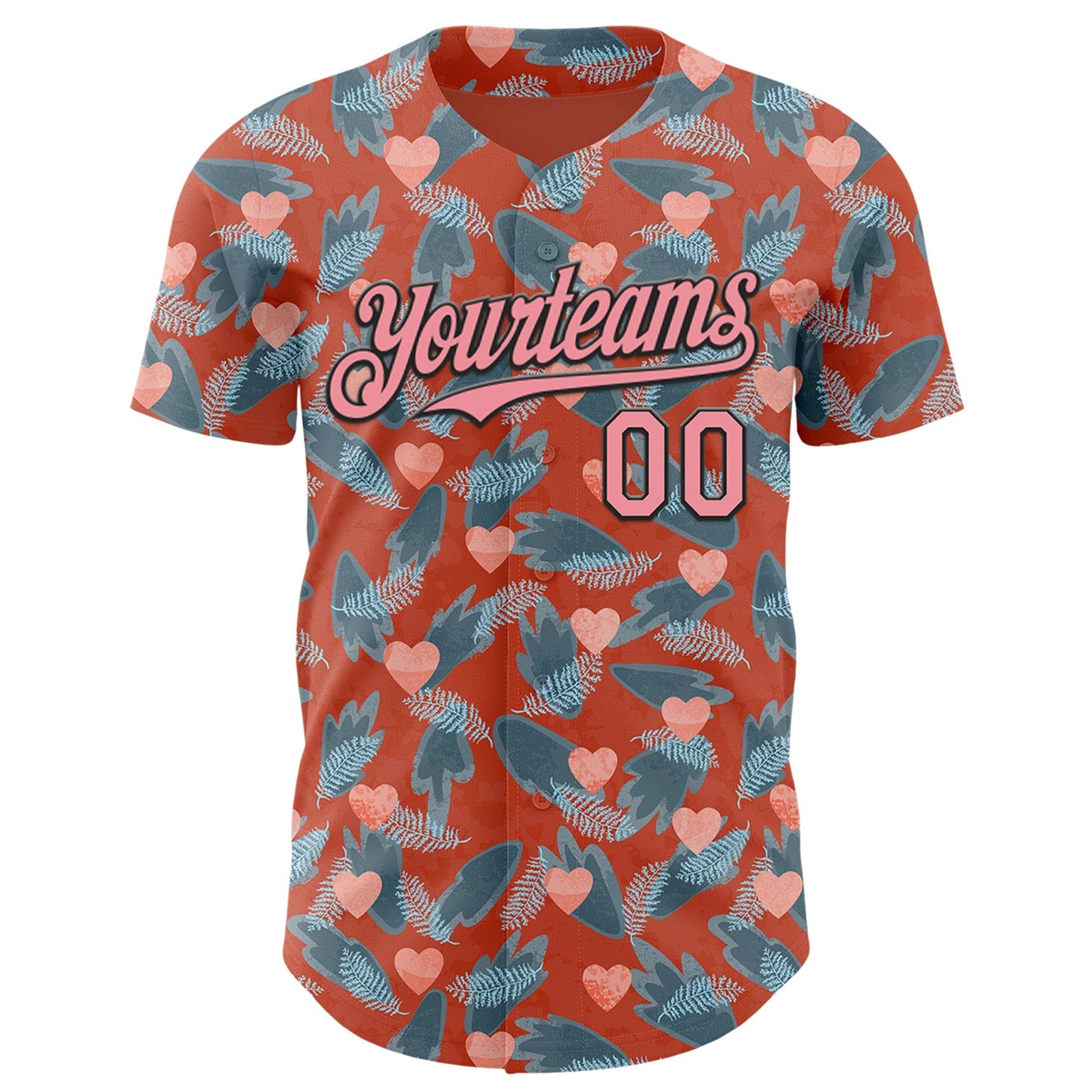 Custom Orange Medium Pink-Black Valentine's Day Love Heart Authentic Baseball Jersey view 2