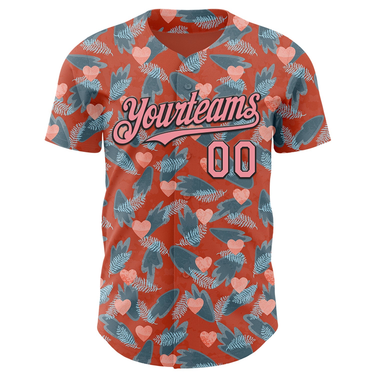 Custom Orange Medium Pink-Black Valentine's Day Love Heart Authentic Baseball Jersey view 2