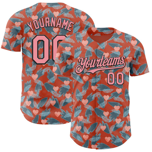 Custom Orange Medium Pink-Black Valentine's Day Love Heart Authentic Baseball Jersey - Main View