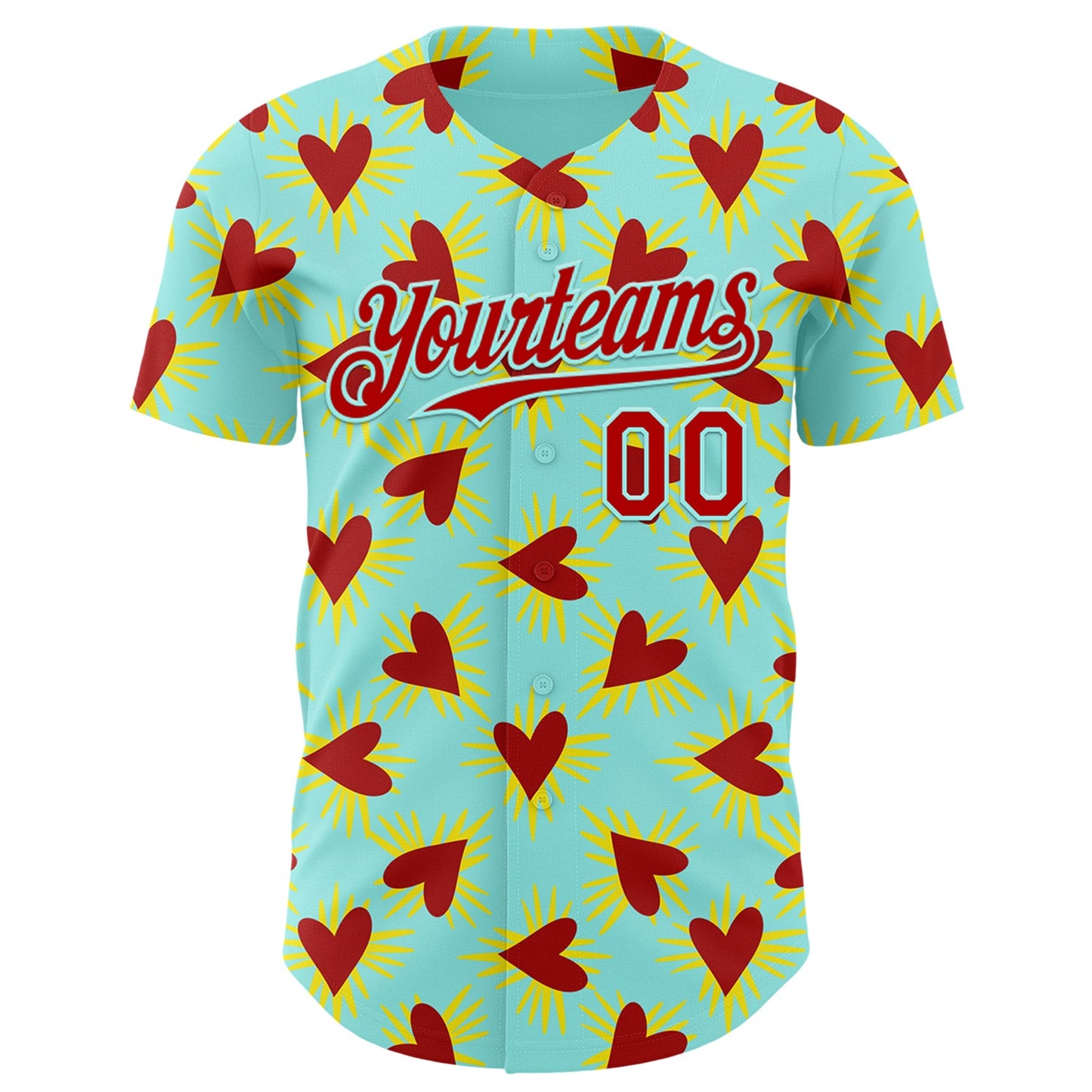 Custom Ice Blue Red Valentine's Day Love Heart Authentic Baseball Jersey view 2