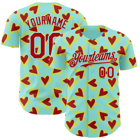 Custom Ice Blue Red Valentine's Day Love Heart Authentic Baseball Jersey - Main View