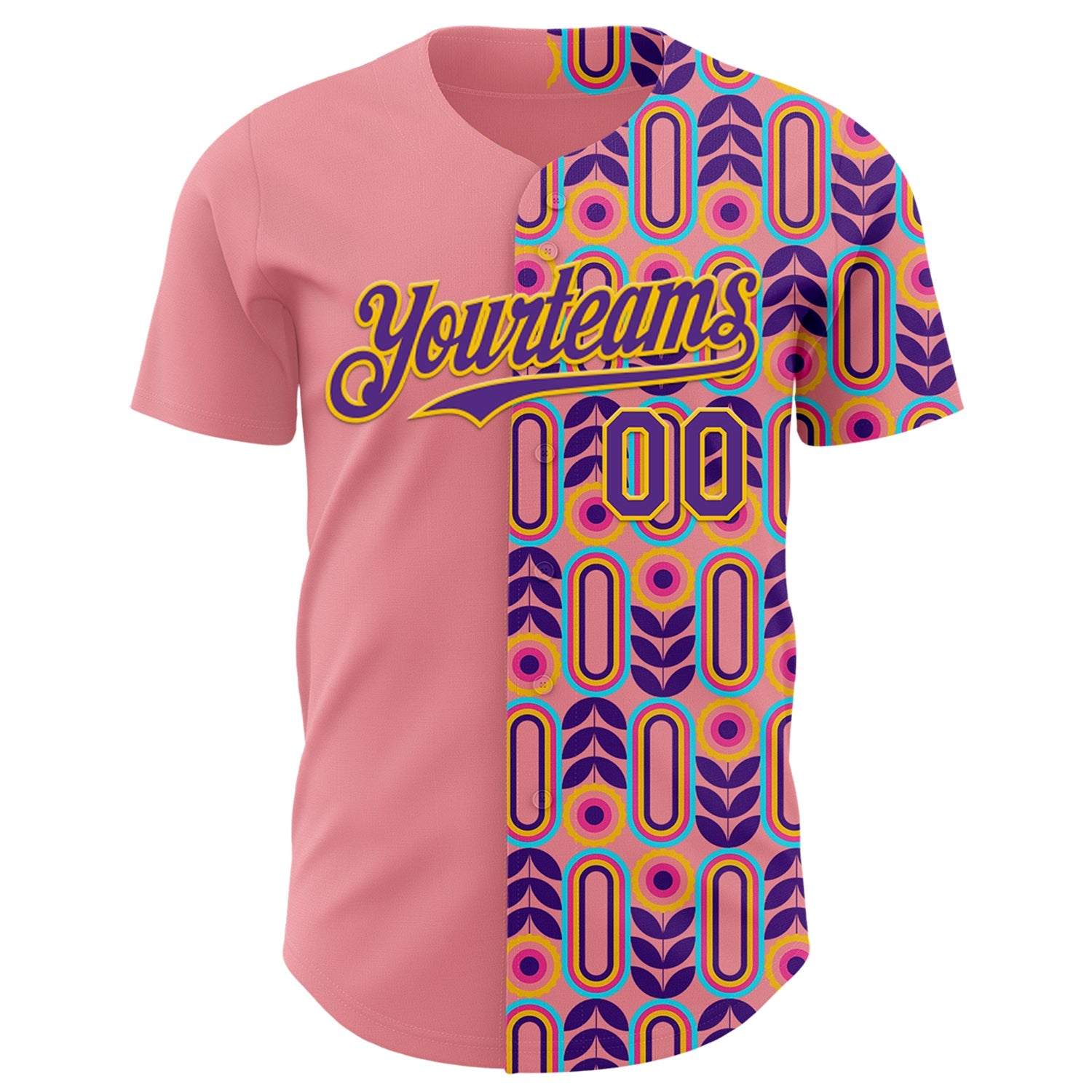 Custom Medium Pink Purple-Yellow Valentine's Day Flower Authentic Baseball Jersey view 2