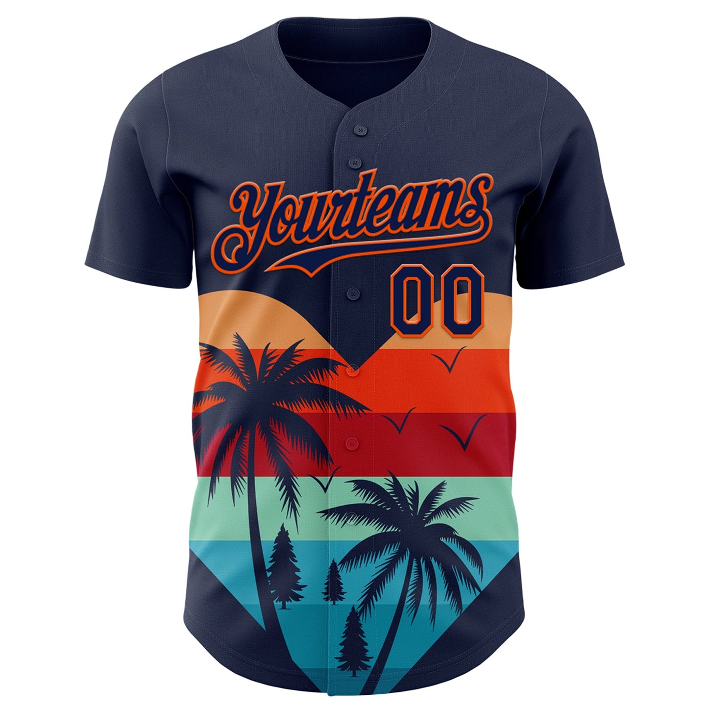 Custom Navy Orange Valentine's Day Coconut Trees Authentic Baseball Jersey view 2