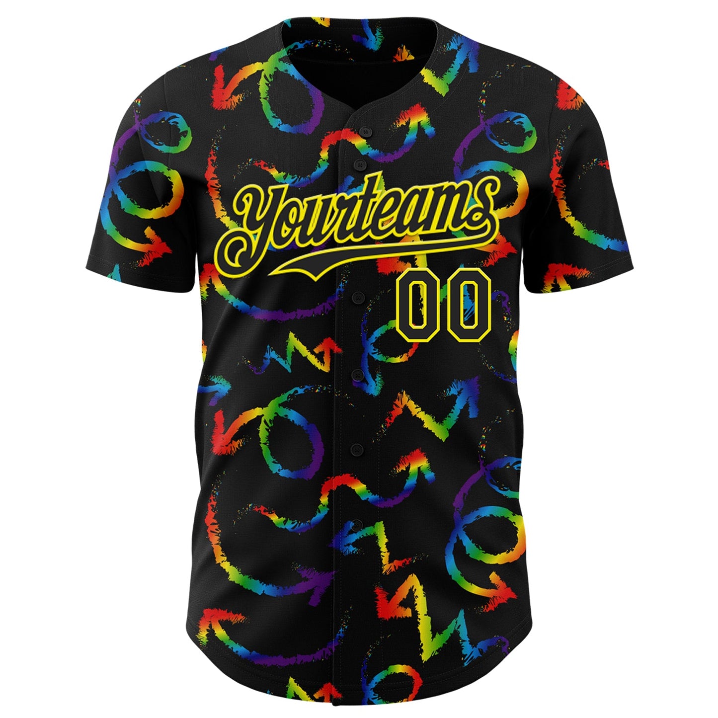 Custom Black Light Yellow Valentine's Day Arrow Pride Month Love Is Love Authentic Baseball Jersey view 2