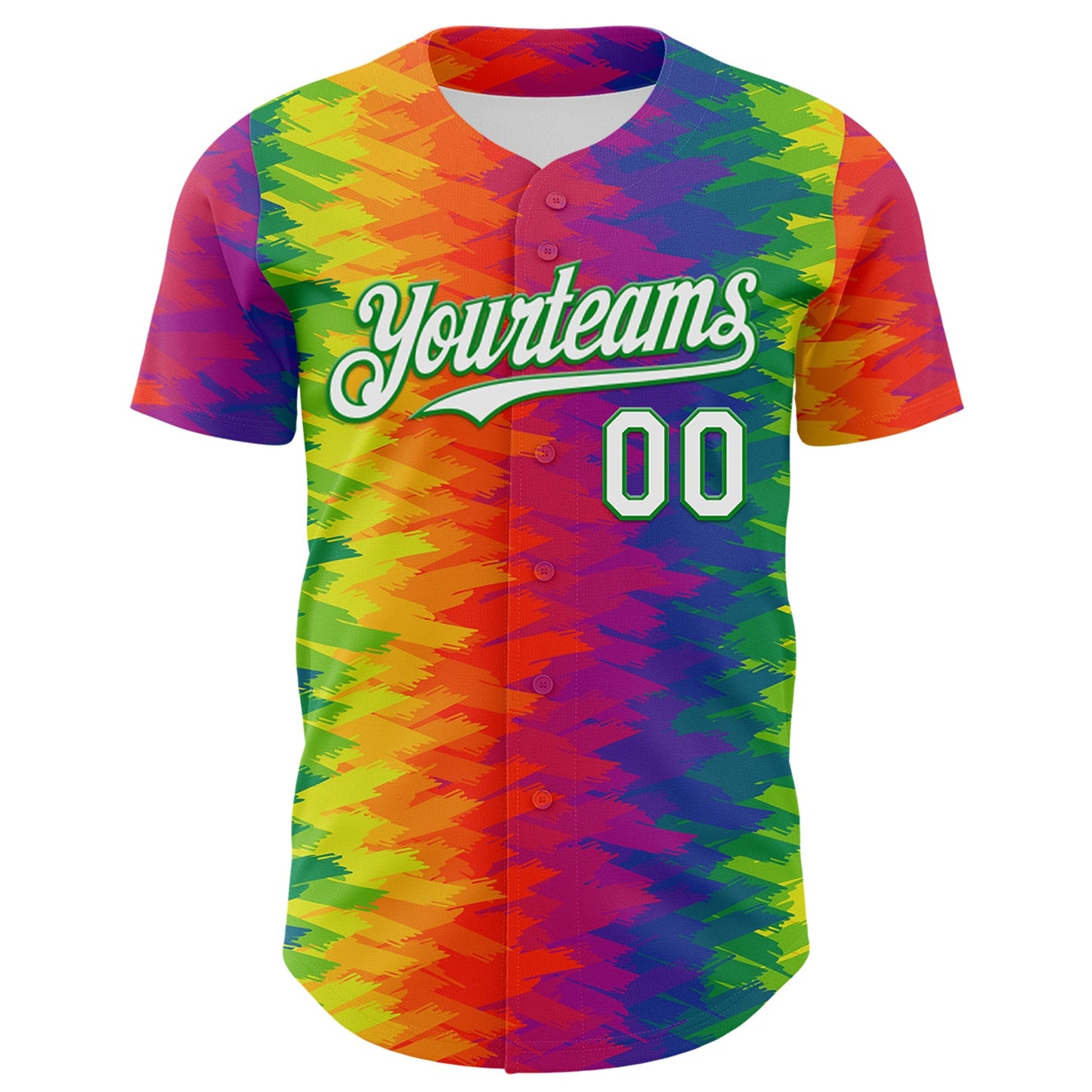 Custom Rainbow White-Grass Green Valentine's Day Gradient Pride Month Love Is Love Authentic Baseball Jersey view 2