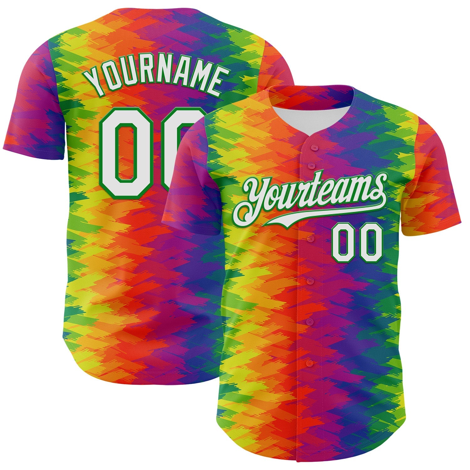 Custom Rainbow White-Grass Green Valentine's Day Gradient Pride Month Love Is Love Authentic Baseball Jersey - Main View