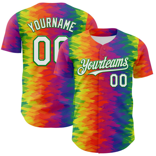 Custom Rainbow White-Grass Green Valentine's Day Gradient Pride Month Love Is Love Authentic Baseball Jersey - Main View