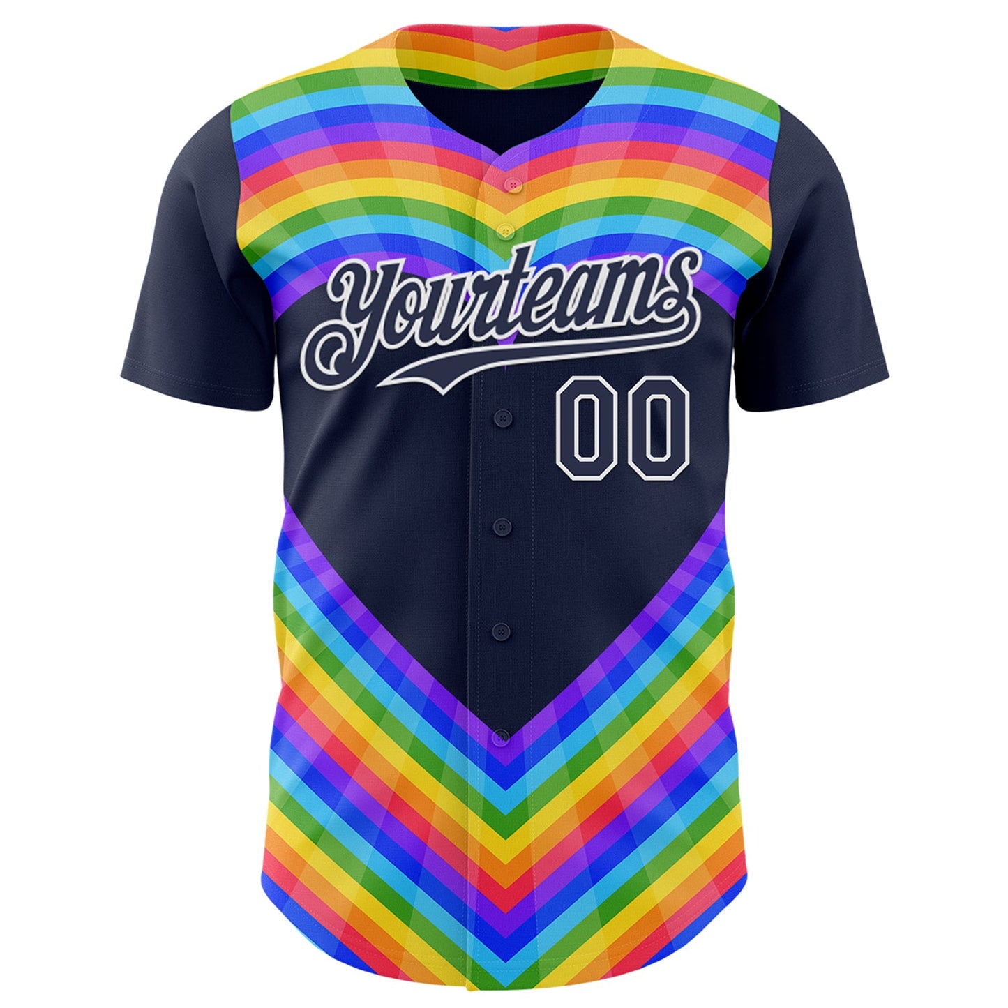 Custom Navy White Valentine's Day Love Heart Pride Month Love Is Love Authentic Baseball Jersey view 2