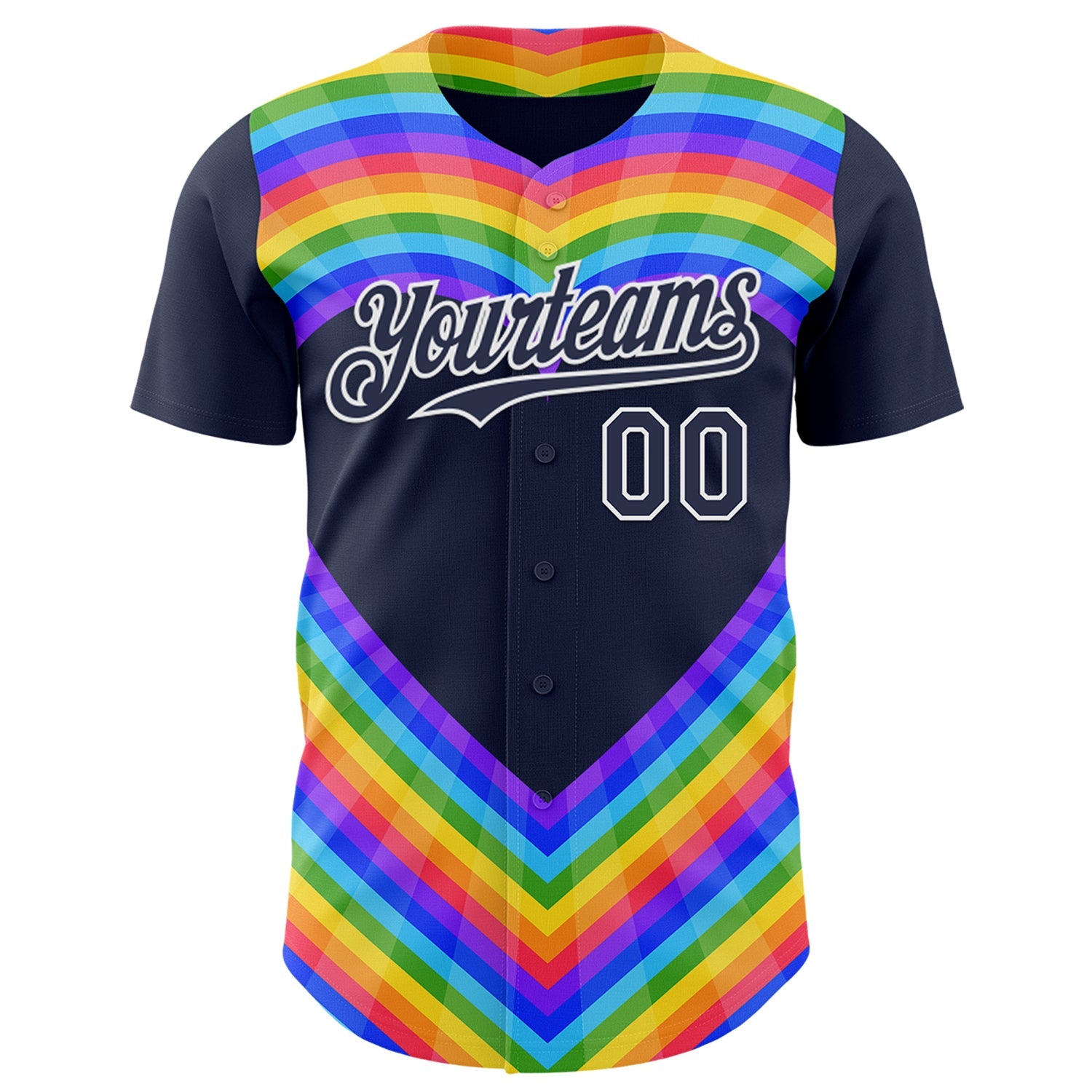 Custom Navy White Valentine's Day Love Heart Pride Month Love Is Love Authentic Baseball Jersey view 2