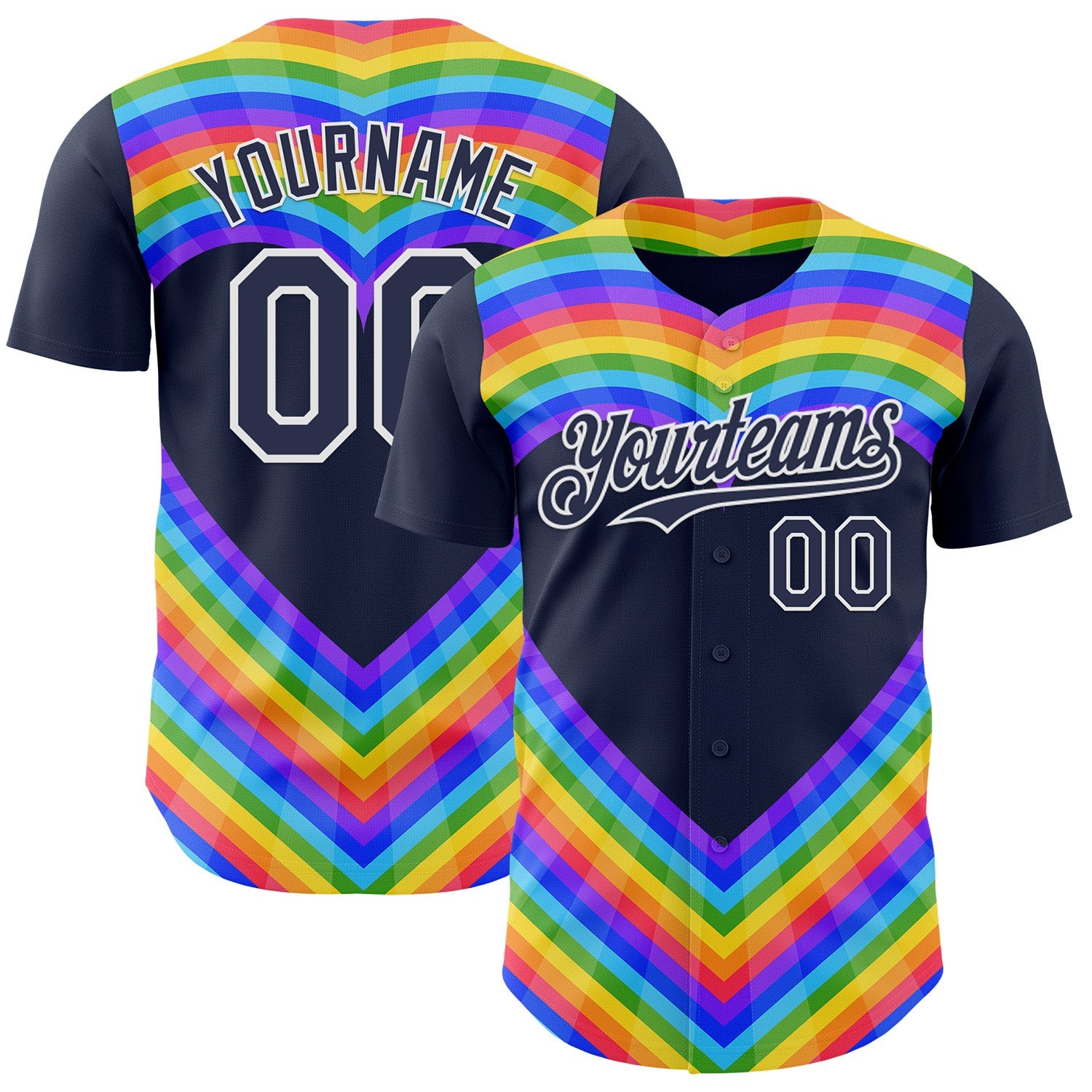 Custom Navy White Valentine's Day Love Heart Pride Month Love Is Love Authentic Baseball Jersey - Main View