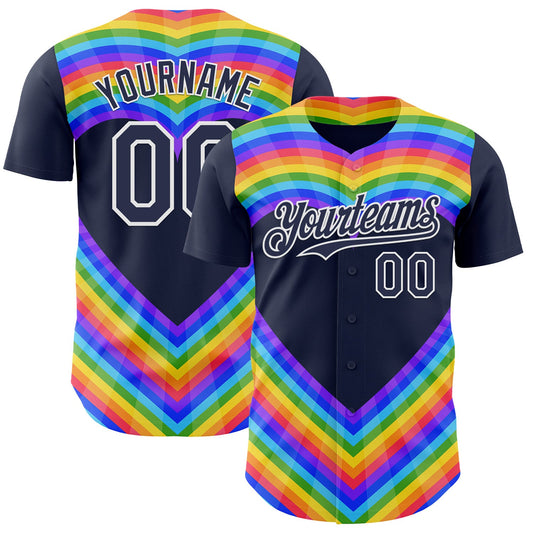 Custom Navy White Valentine's Day Love Heart Pride Month Love Is Love Authentic Baseball Jersey - Main View
