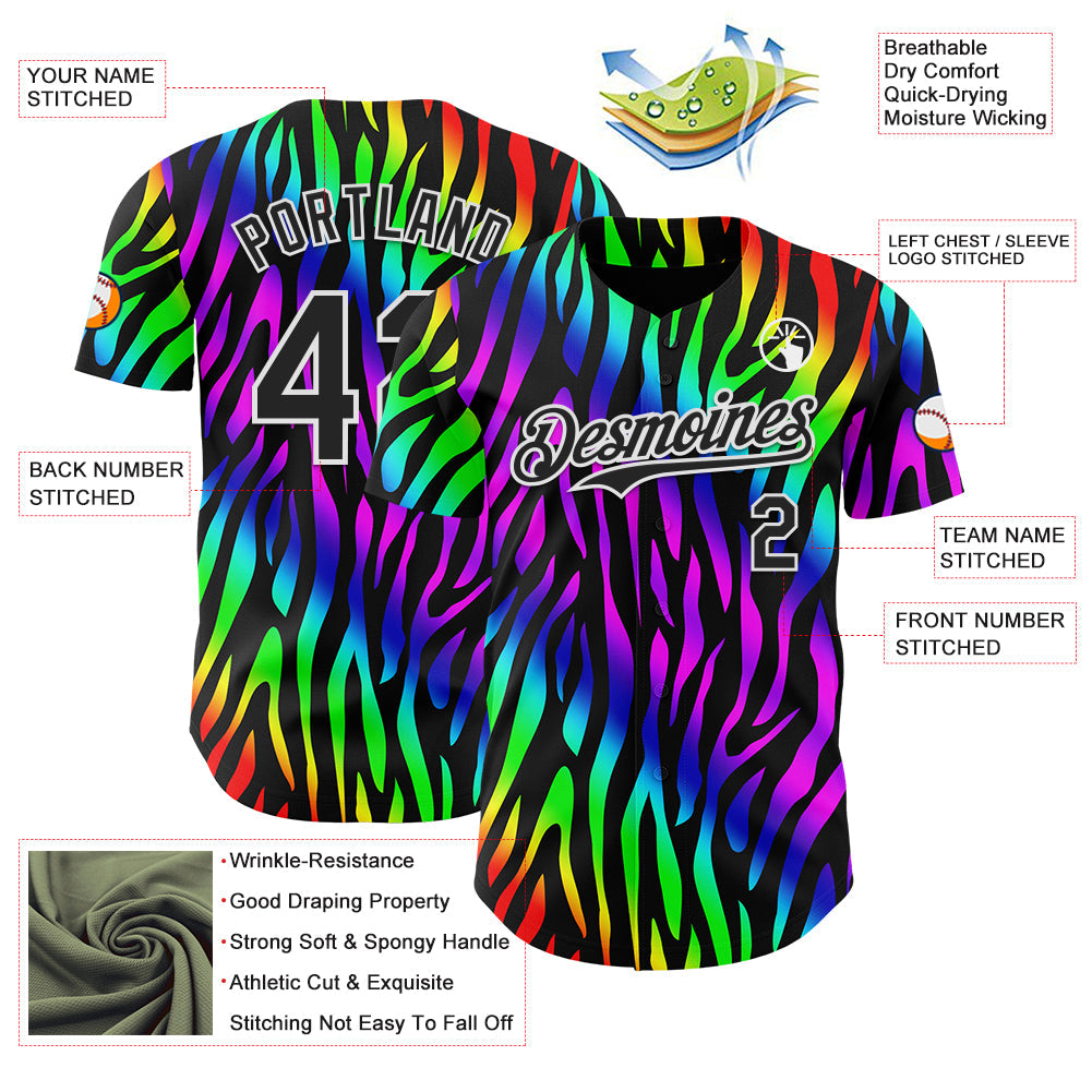 Custom Black White Valentine's Day Striped Pride Month Love Is Love Authentic Baseball Jersey view 3