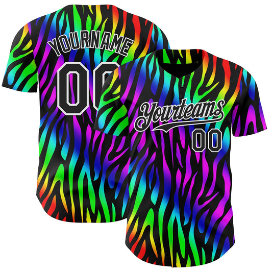 Custom Black White Valentine's Day Striped Pride Month Love Is Love Authentic Baseball Jersey - Main View