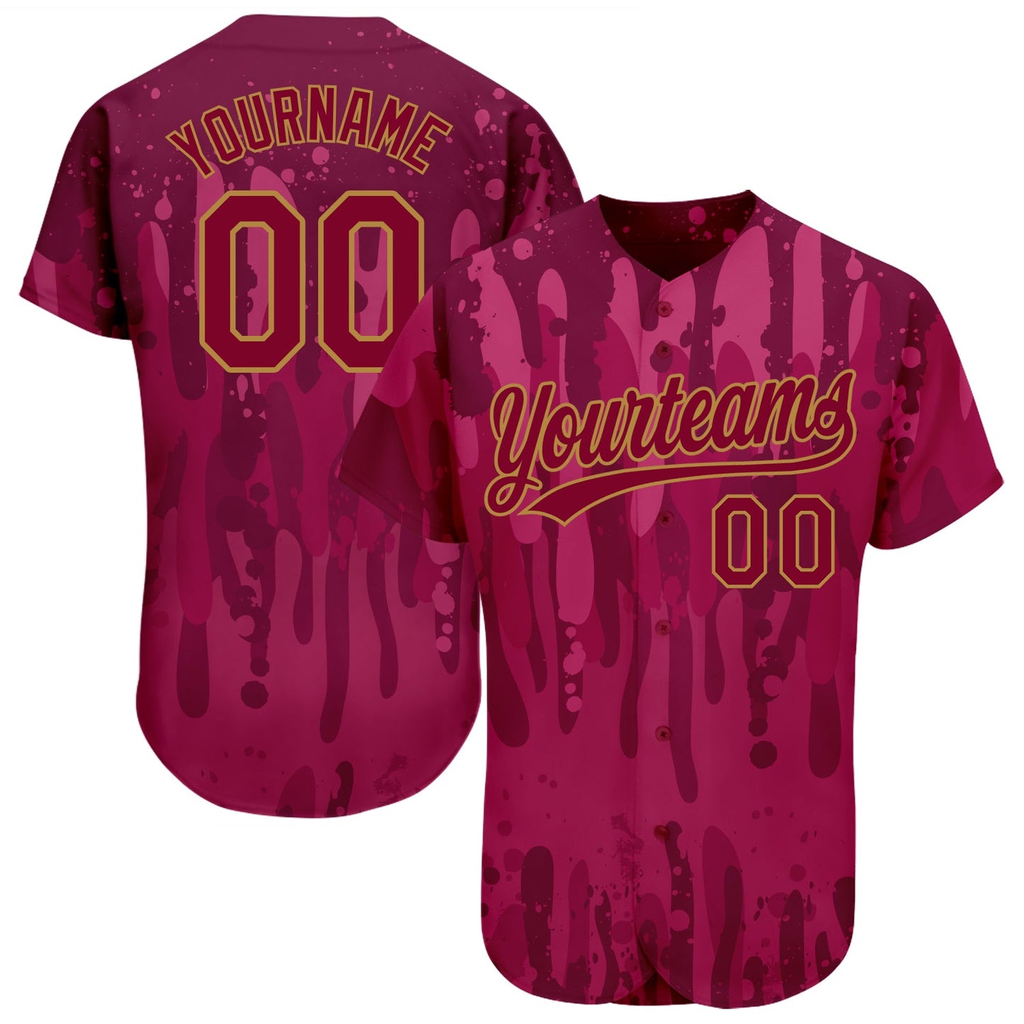 Custom Crimson Crimson-Old Gold 3D Pattern Design Authentic Baseball Jersey - Main View