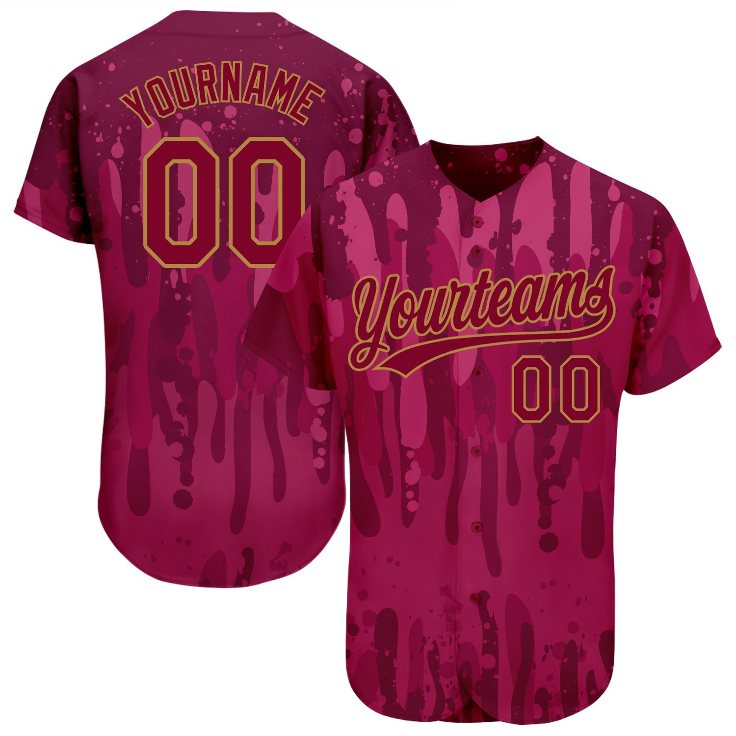 Custom Crimson Crimson-Old Gold 3D Pattern Design Authentic Baseball Jersey - Main View