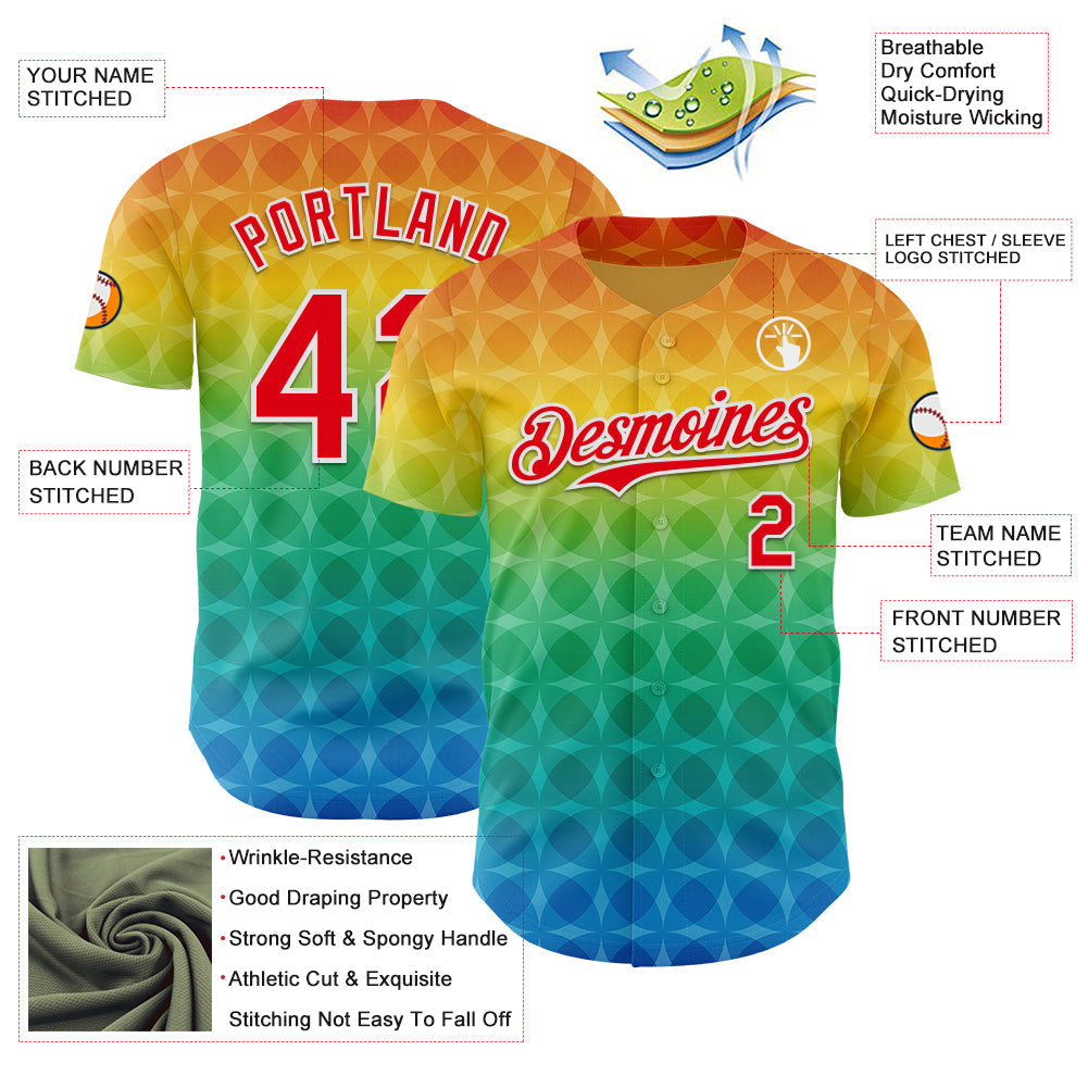 Custom Yellow Fire Red Green Blue-White Valentine's Day Pride Month Love Is Love Authentic Baseball Jersey view 3