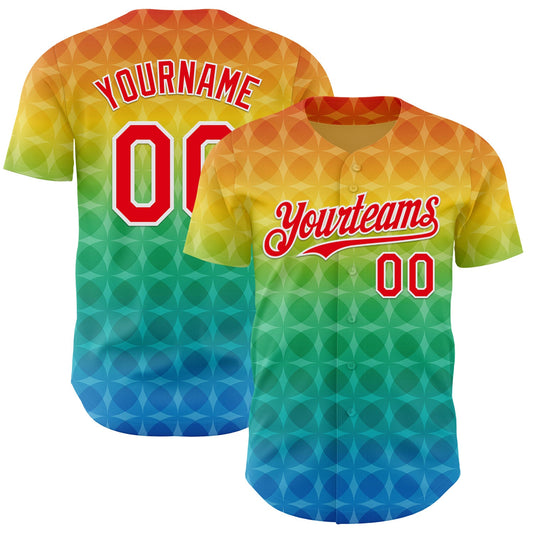 Custom Yellow Fire Red Green Blue-White Valentine's Day Pride Month Love Is Love Authentic Baseball Jersey - Main View