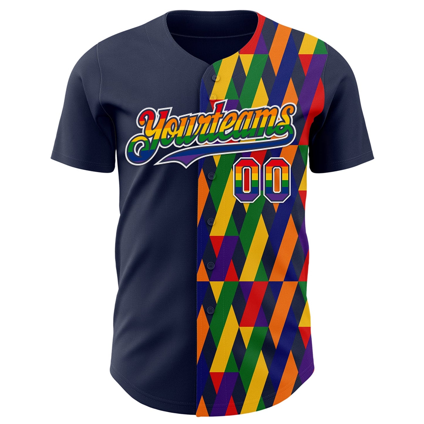 Custom Navy Rainbow-White Valentine's Day Pride Month Love Is Love Authentic Baseball Jersey view 2