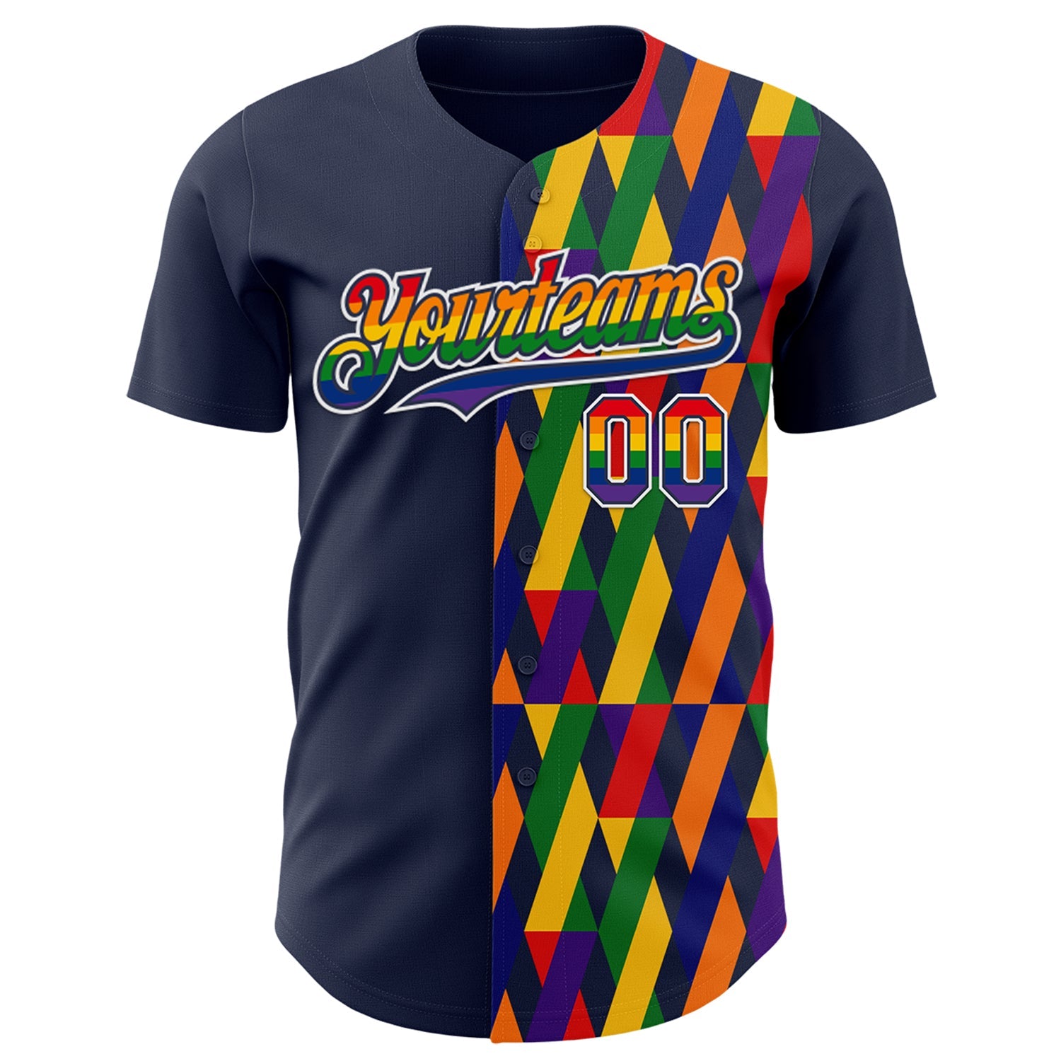 Custom Navy Rainbow-White Valentine's Day Pride Month Love Is Love Authentic Baseball Jersey view 2