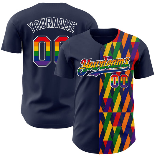 Custom Navy Rainbow-White Valentine's Day Pride Month Love Is Love Authentic Baseball Jersey - Main View