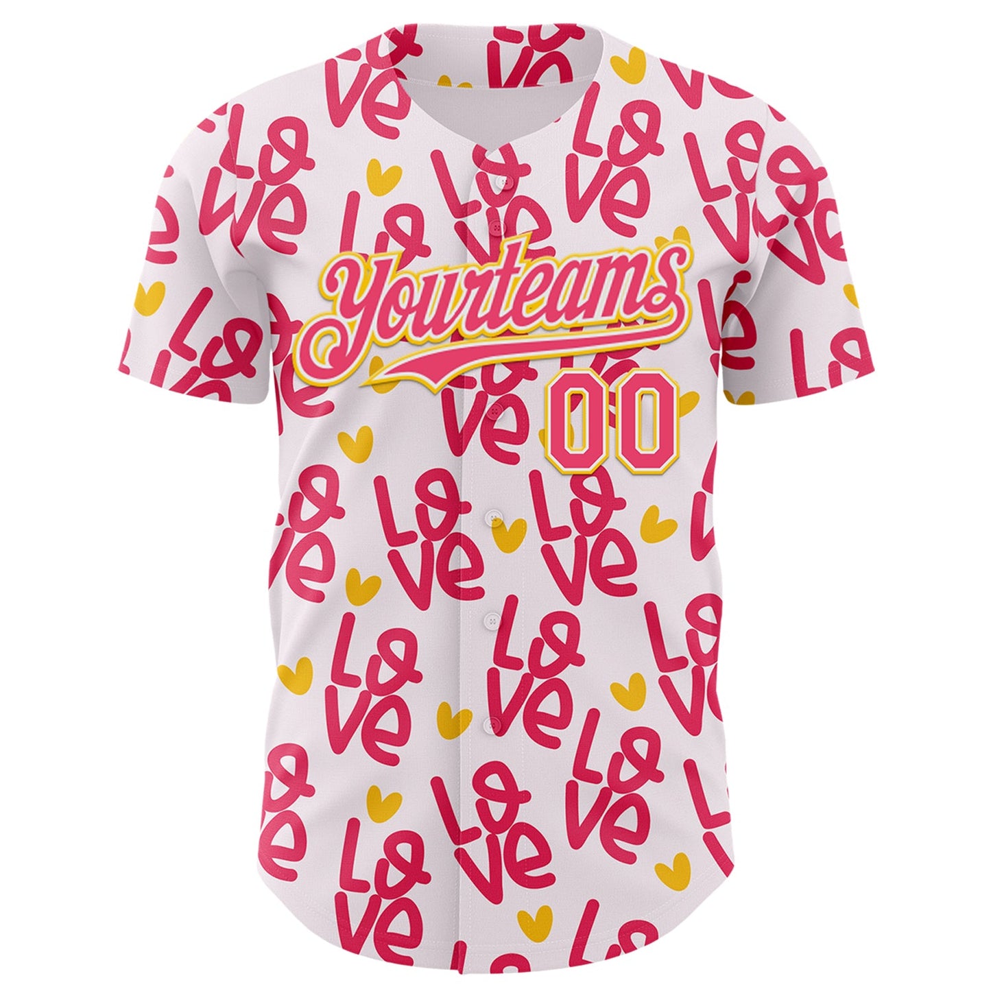 Custom Light Pink Neon Pink Yellow-White Valentine's Day Love Heart Authentic Baseball Jersey view 2