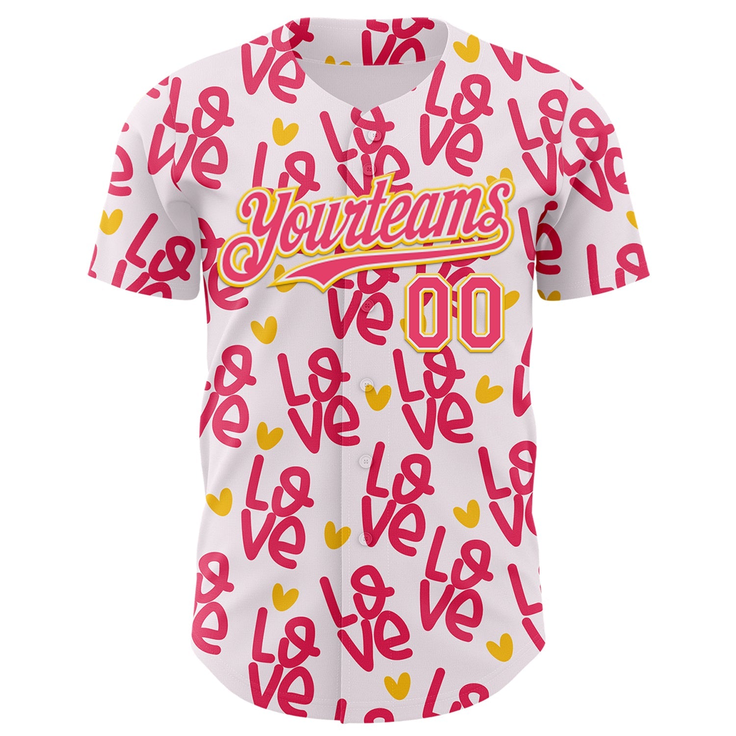 Custom Light Pink Neon Pink Yellow-White Valentine's Day Love Heart Authentic Baseball Jersey view 2