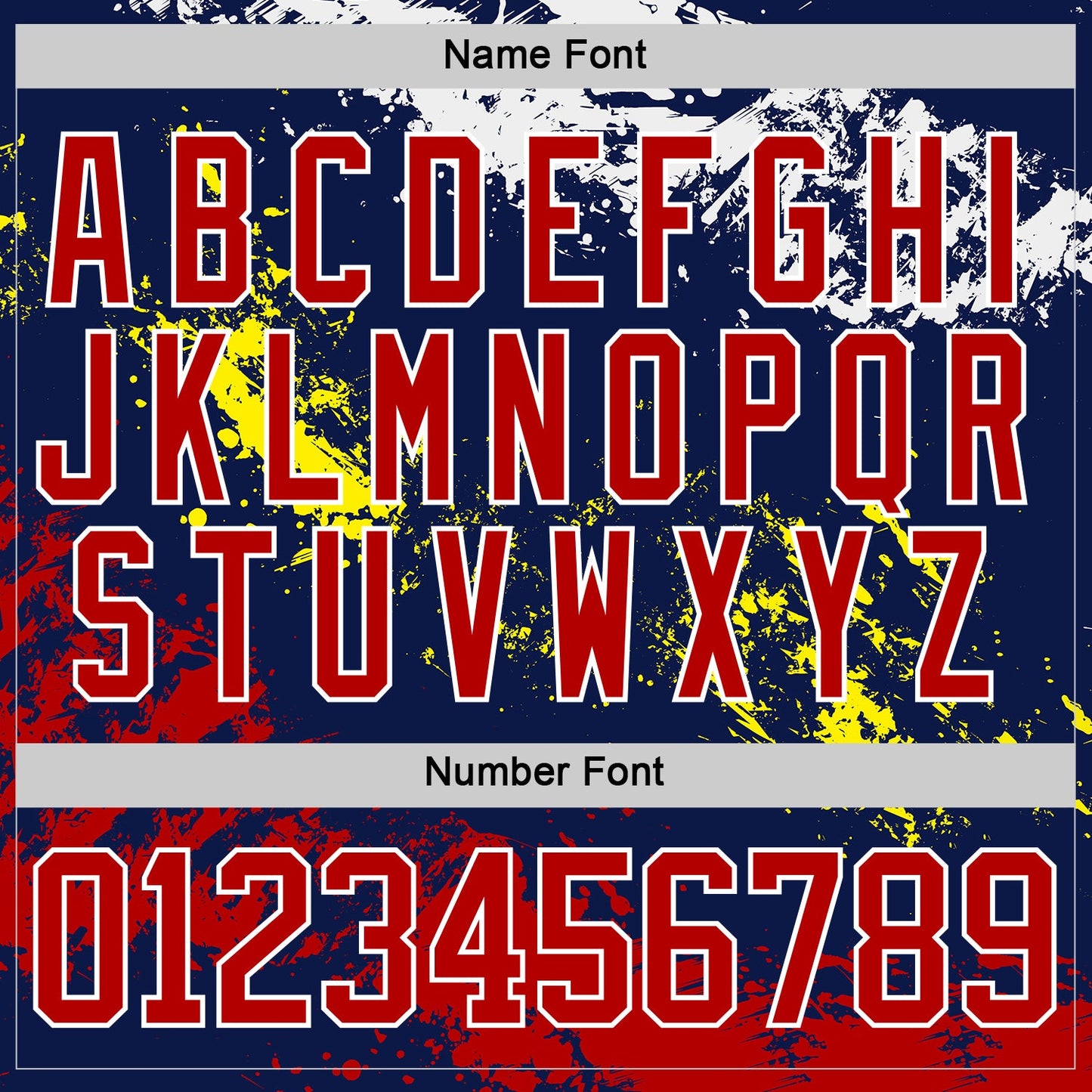 Custom Navy Red Yellow-White Abstract Splatter Paint Hockey Lace Neck Jersey view 7