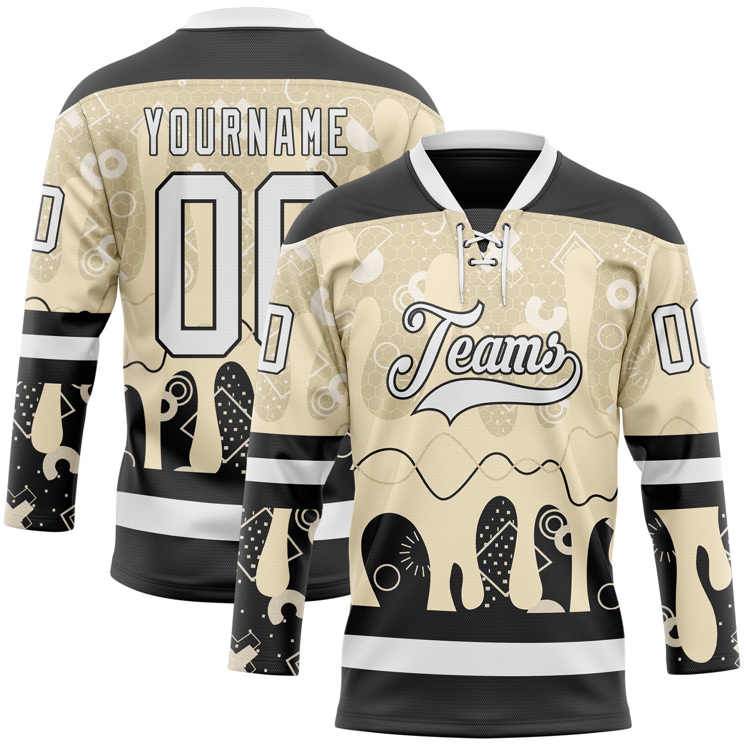 Custom City Cream White-Black Abstract Splatter Paint Hockey Lace Neck Jersey - Main View