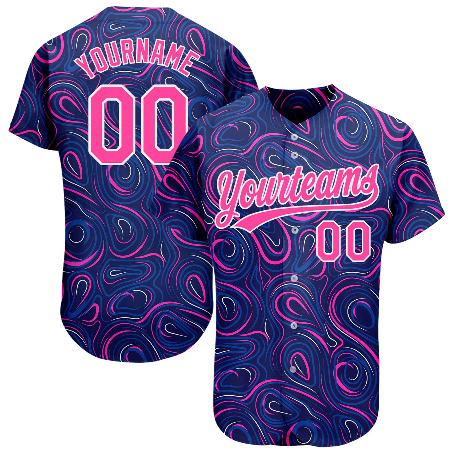 Custom Navy Pink-White 3D Pattern Design Authentic Baseball Jersey - Main View