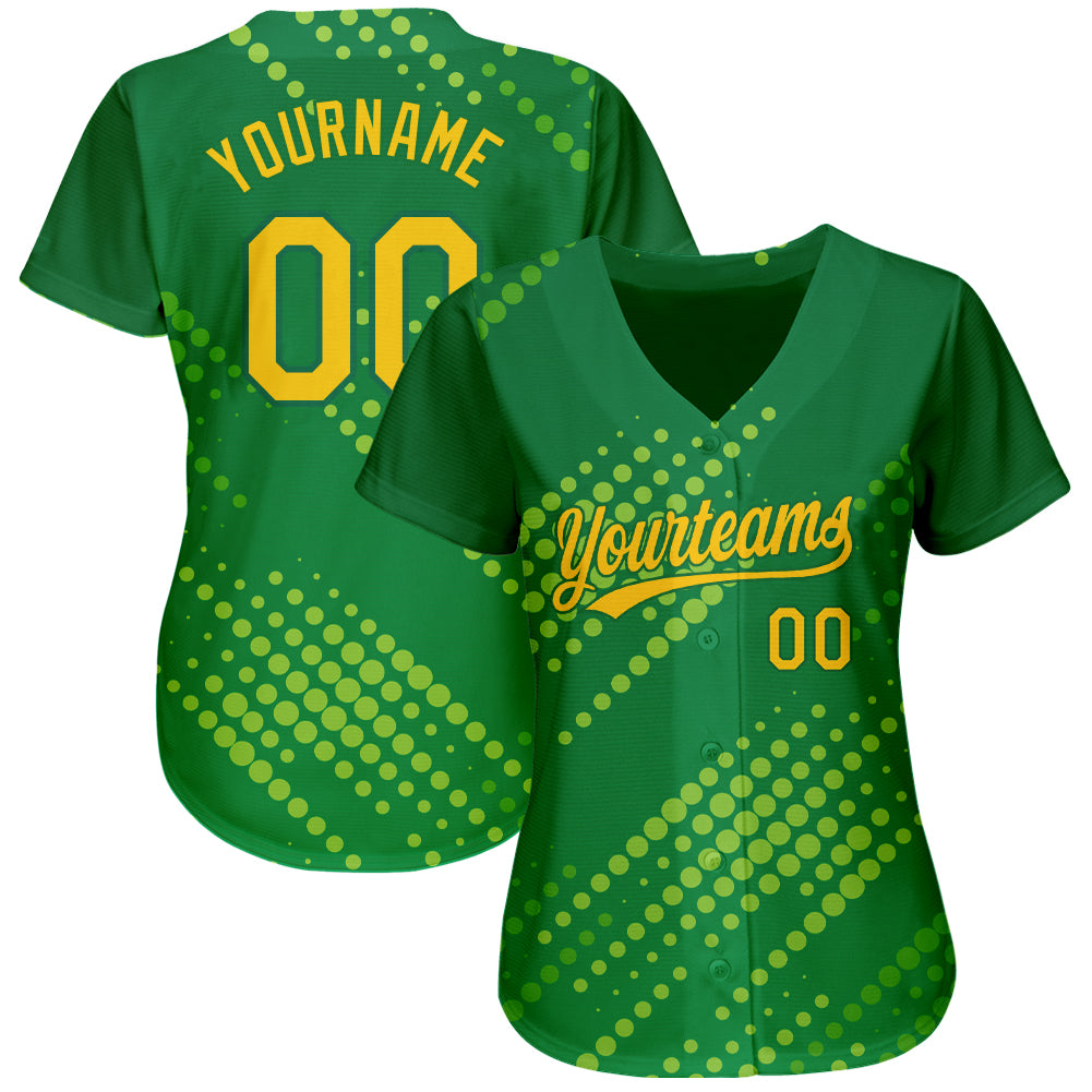 Custom Neon Green Gold-Kelly Green 3D Pattern Design Authentic Baseball Jersey view 2