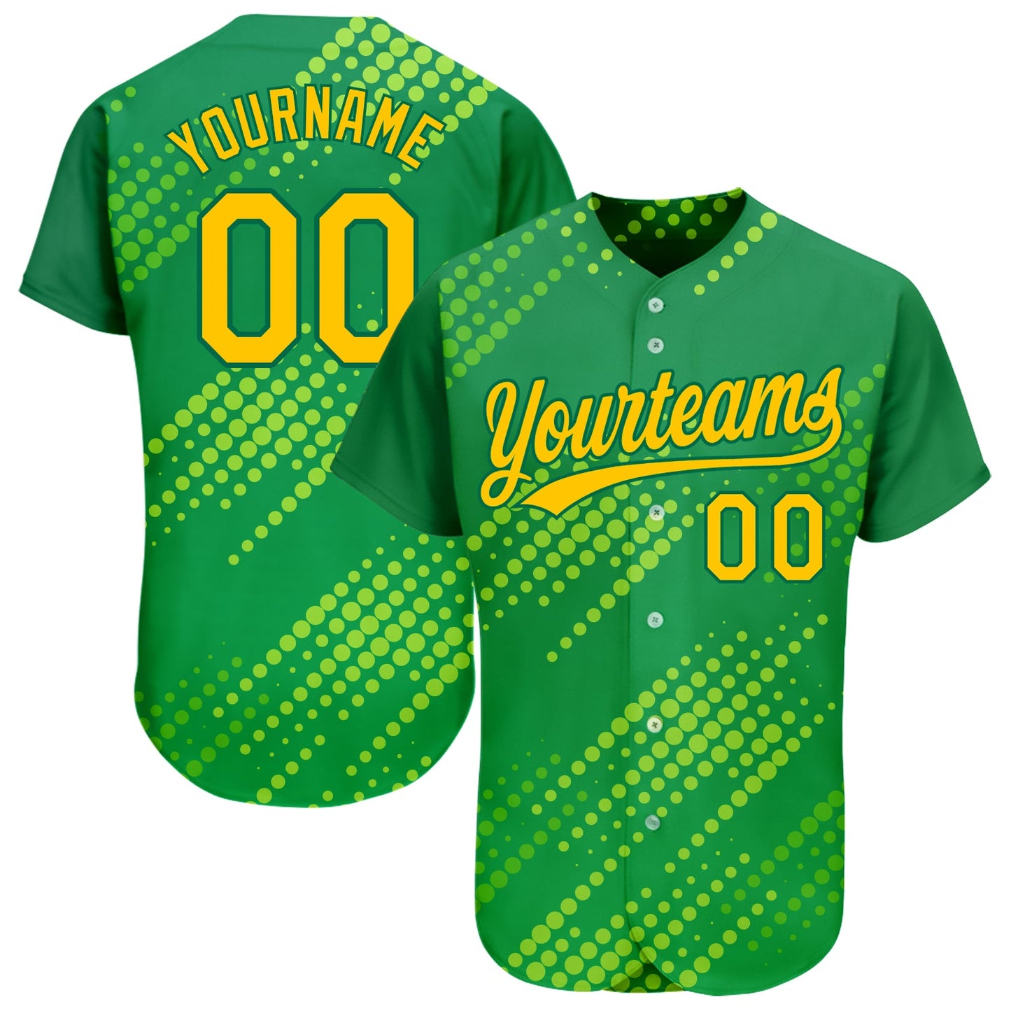 Custom Neon Green Gold-Kelly Green 3D Pattern Design Authentic Baseball Jersey - Main View