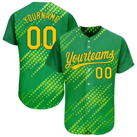 Custom Neon Green Gold-Kelly Green 3D Pattern Design Authentic Baseball Jersey - Main View