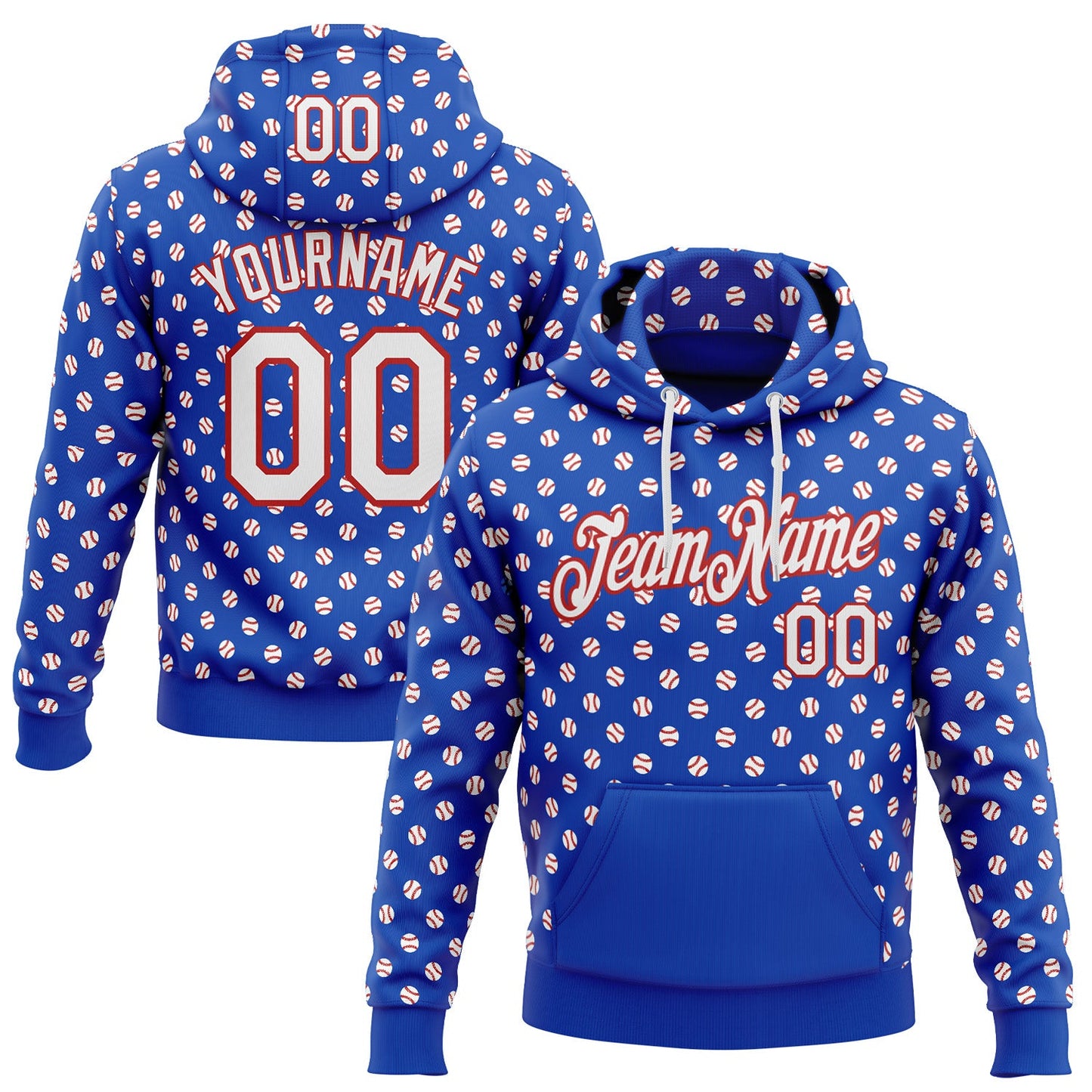 Custom Stitched Thunder Blue White-Red Baseball Game Day Buffalo Inspired Sports Pullover Sweatshirt Hoodie - Main View