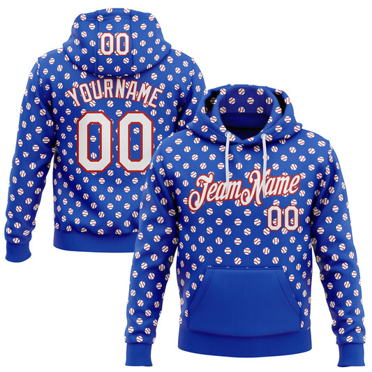 Custom Stitched Thunder Blue White-Red Baseball Game Day Buffalo Inspired Sports Pullover Sweatshirt Hoodie - Main View