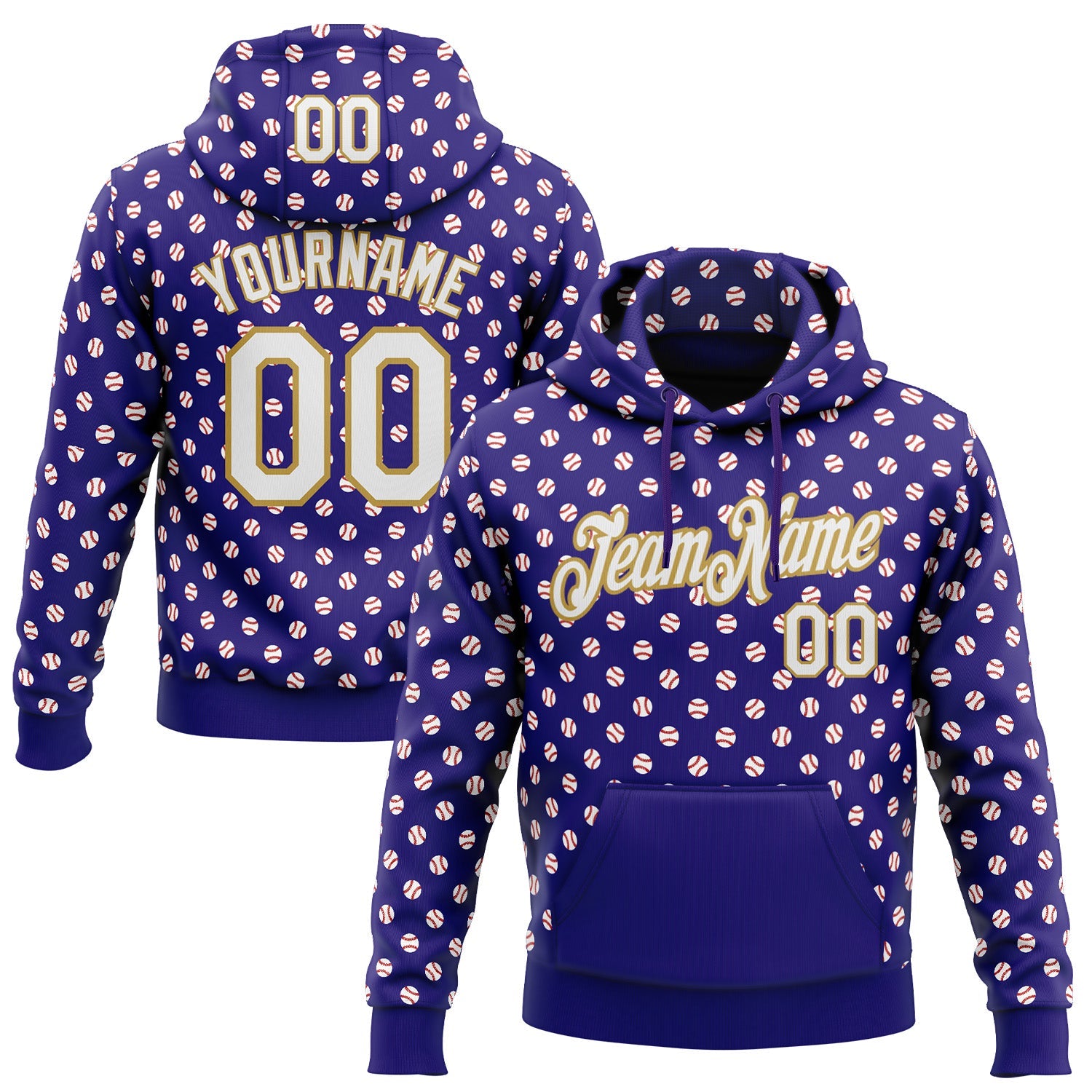 Custom Stitched Dark Purple White-Old Gold Baseball Game Day Baltimore Inspired Sports Pullover Sweatshirt Hoodie - Main View