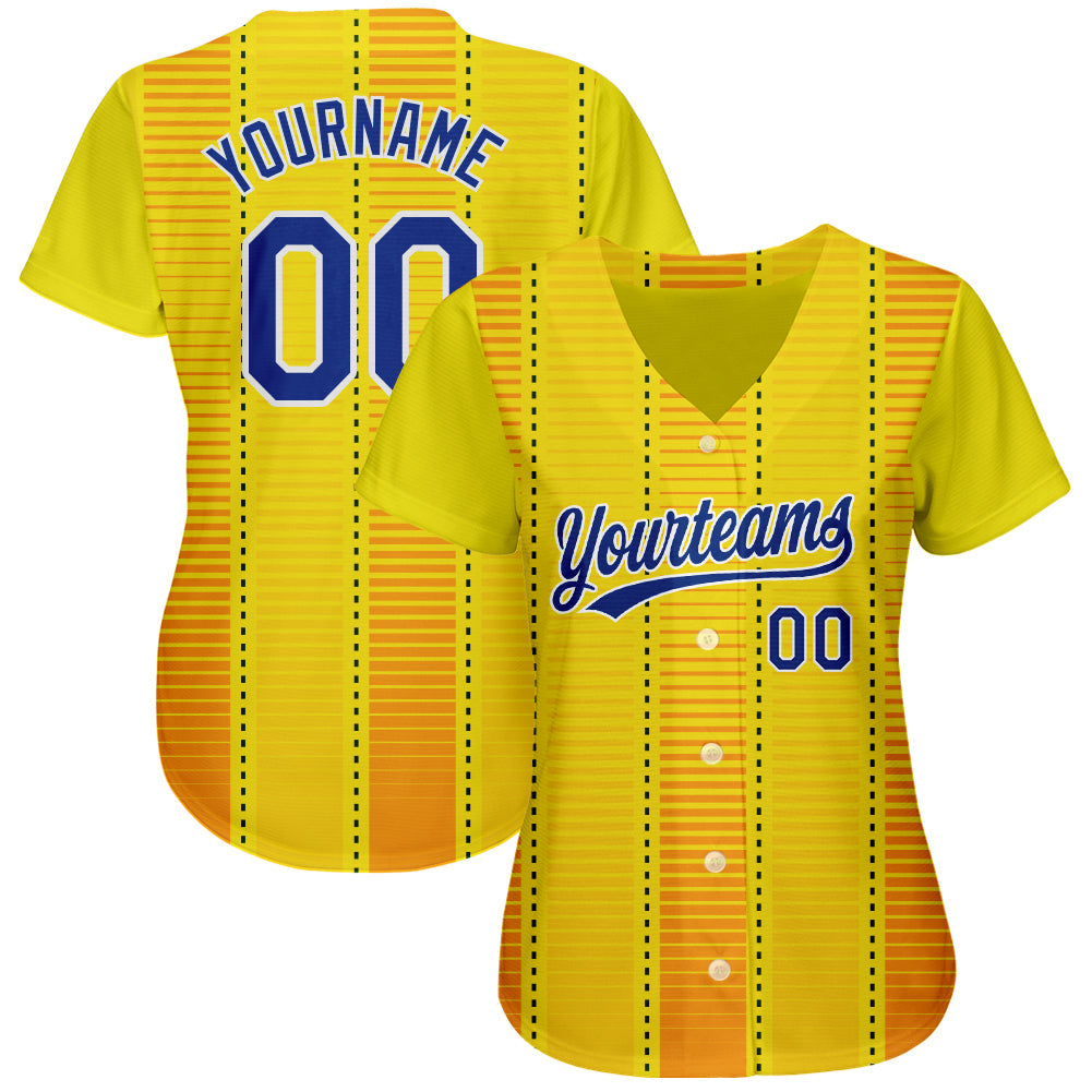 Custom Gold Royal-Orange 3D Pattern Design Authentic Baseball Jersey view 2