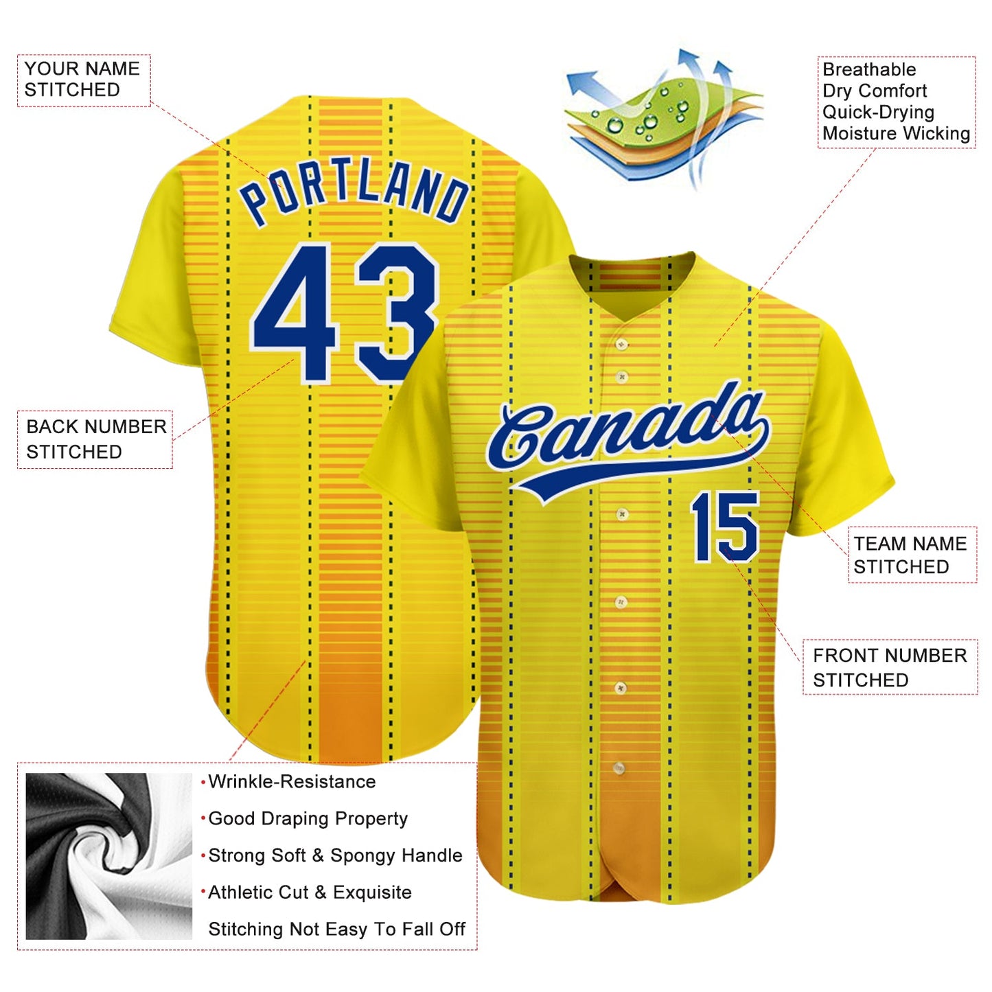 Custom Gold Royal-Orange 3D Pattern Design Authentic Baseball Jersey view 3