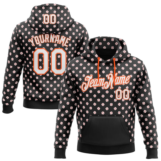 Custom Stitched Black White-Orange Baseball Game Day Cincinnati Inspired Sports Pullover Sweatshirt Hoodie - Main View