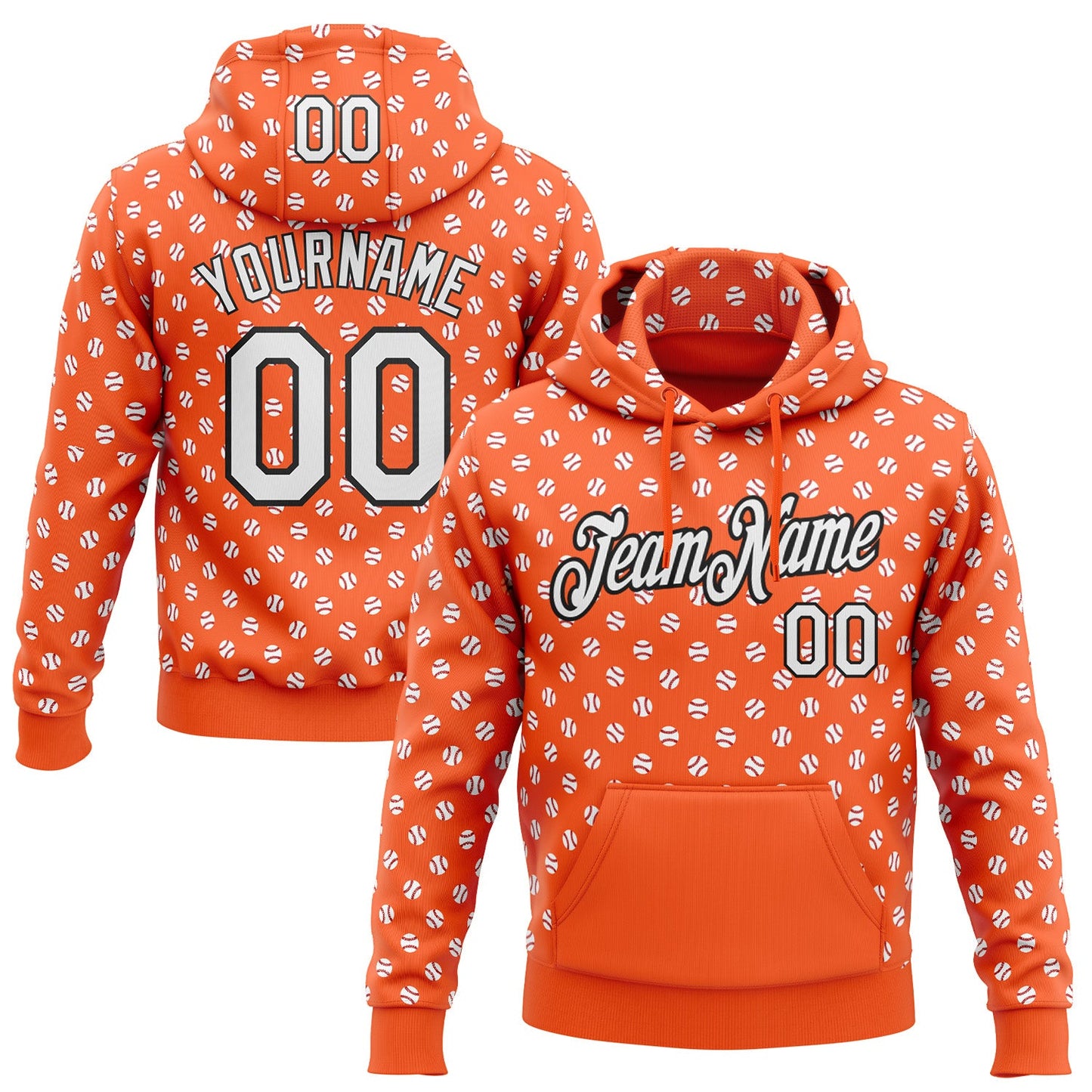 Custom Stitched Orange White-Black Baseball Game Day Cincinnati Inspired Sports Pullover Sweatshirt Hoodie - Main View