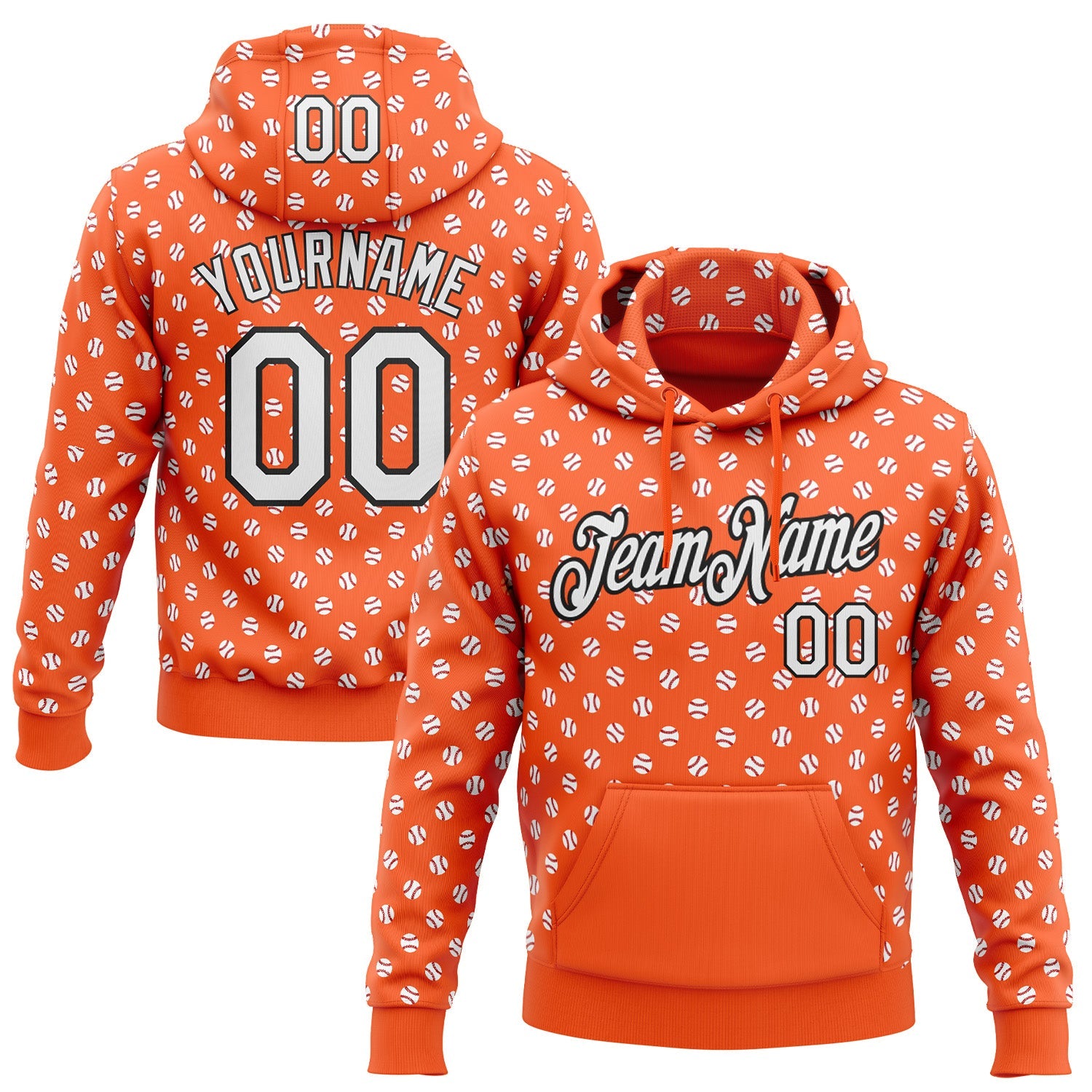 Custom Stitched Orange White-Black Baseball Game Day Cincinnati Inspired Sports Pullover Sweatshirt Hoodie - Main View