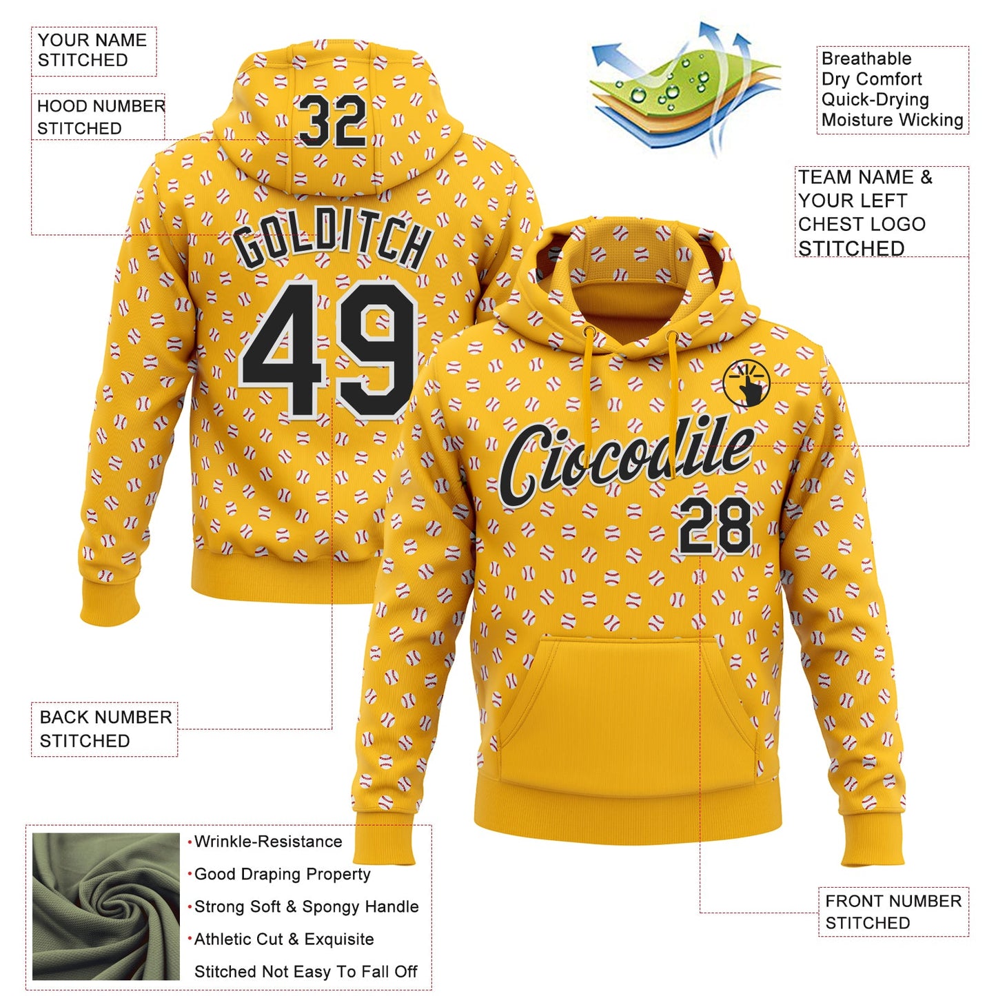 Custom Stitched Gold Black-White Baseball Game Day Pittsburgh Inspired Sports Pullover Sweatshirt Hoodie view 4