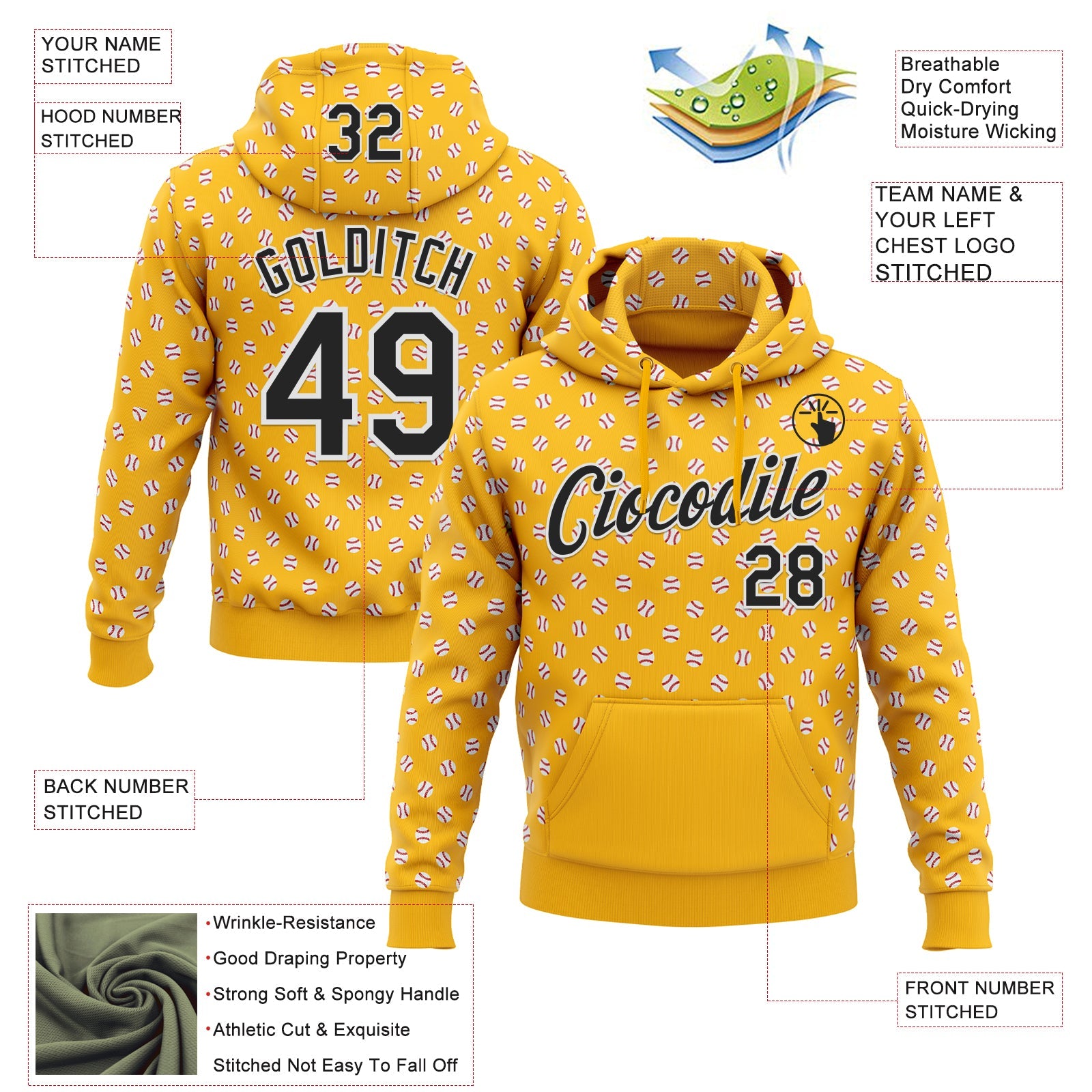 Custom Stitched Gold Black-White Baseball Game Day Pittsburgh Inspired Sports Pullover Sweatshirt Hoodie view 4