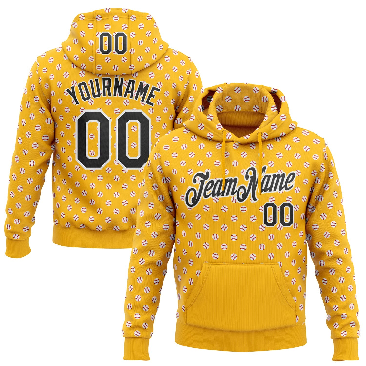 Custom Stitched Gold Black-White Baseball Game Day Pittsburgh Inspired Sports Pullover Sweatshirt Hoodie - Main View