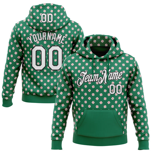 Custom Stitched Kelly Green White-Black Baseball Game Day New York Inspired Sports Pullover Sweatshirt Hoodie - Main View