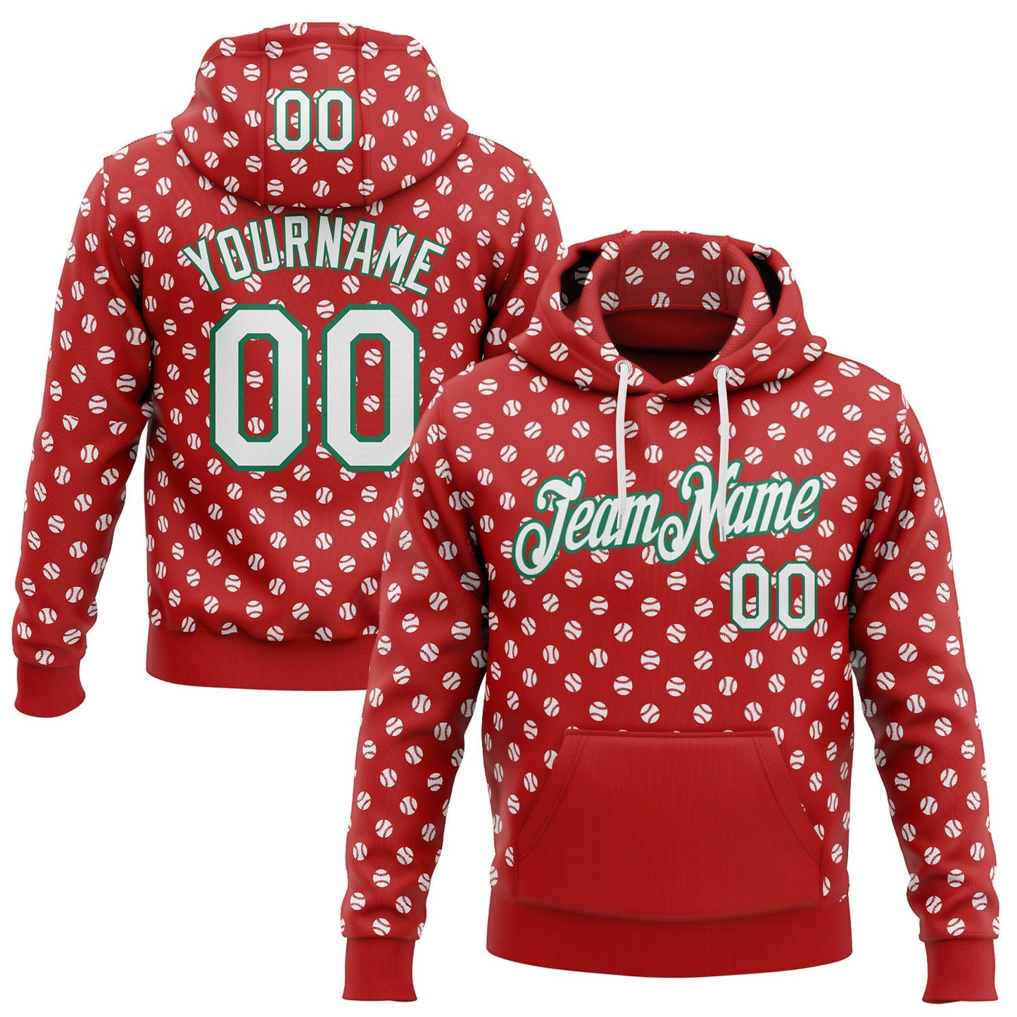 Custom Stitched Red White-Kelly Green Baseball Game Day Houston Inspired Sports Pullover Sweatshirt Hoodie - Main View