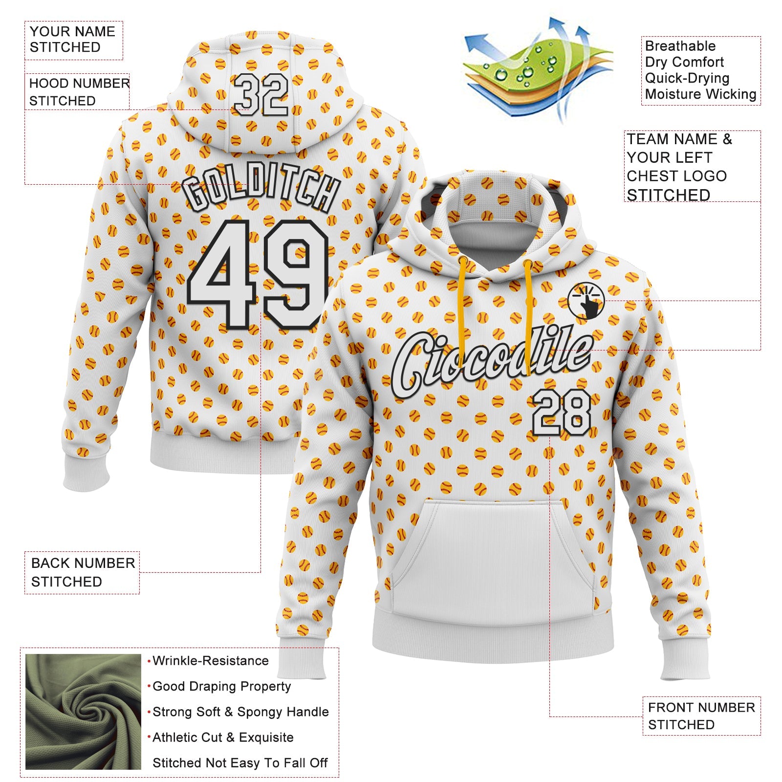 Custom Stitched White Gold-Black Baseball Game Day Pittsburgh Inspired Sports Pullover Sweatshirt Hoodie view 4