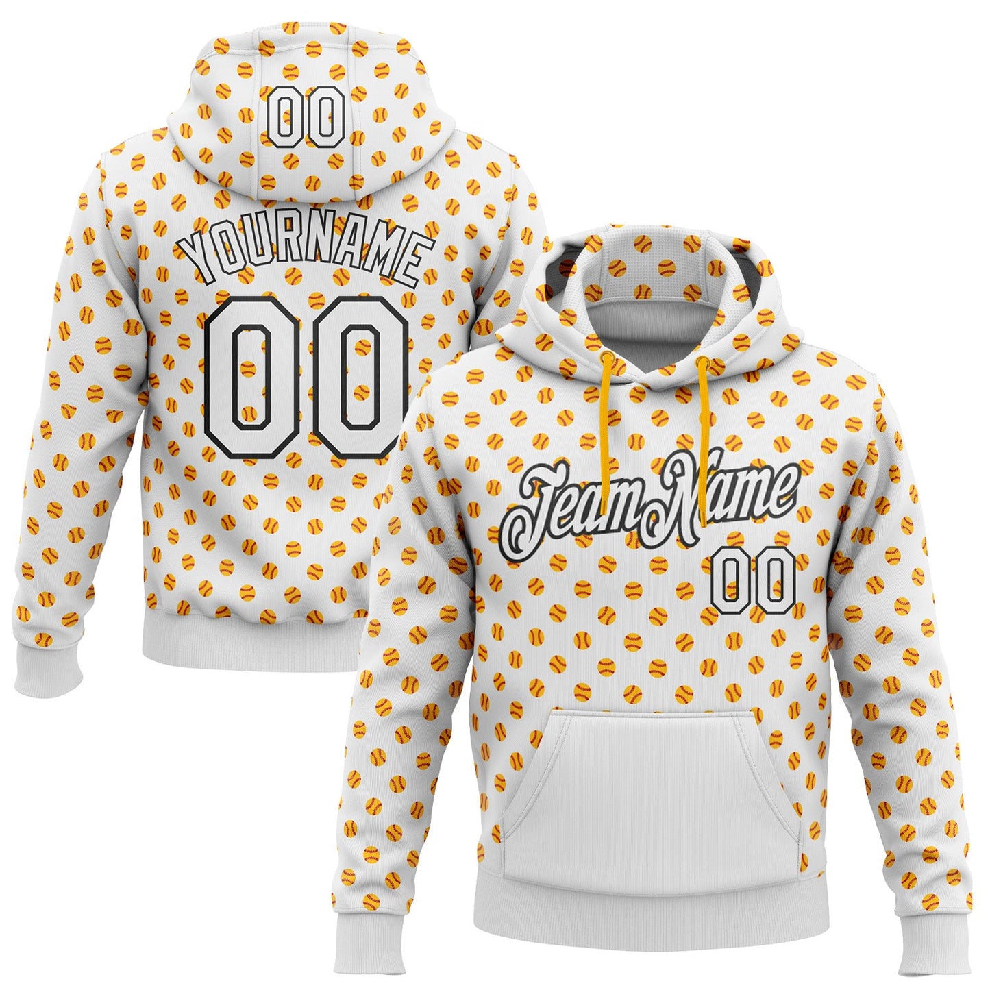 Custom Stitched White Gold-Black Baseball Game Day Pittsburgh Inspired Sports Pullover Sweatshirt Hoodie - Main View