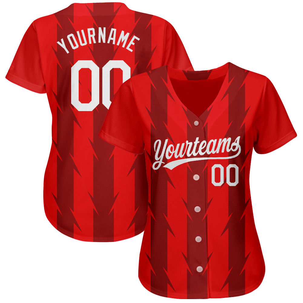 Custom Red White 3D Pattern Design Authentic Baseball Jersey view 2