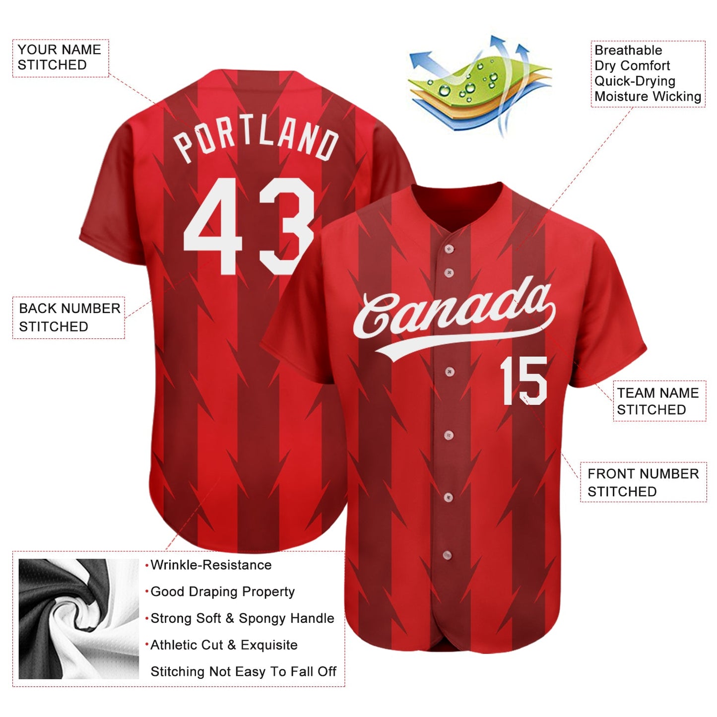 Custom Red White 3D Pattern Design Authentic Baseball Jersey view 3